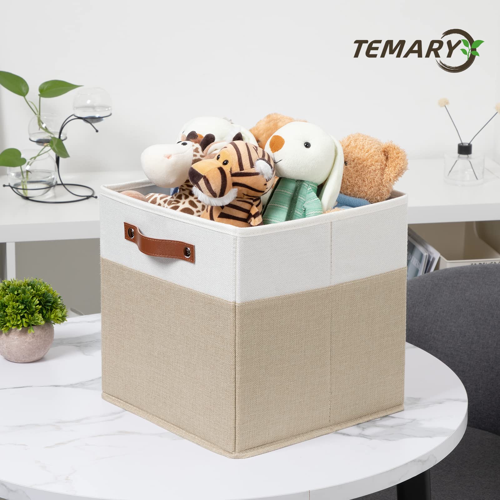 Temary Fabric Storage Cubes 12 Inch Cube Storage Bins 4Pack Empty Gift Baskets Storage Baskets for Organizing  Collapsible Fabric Bins for Shelves  Closets  Nursery (White & Khaki)