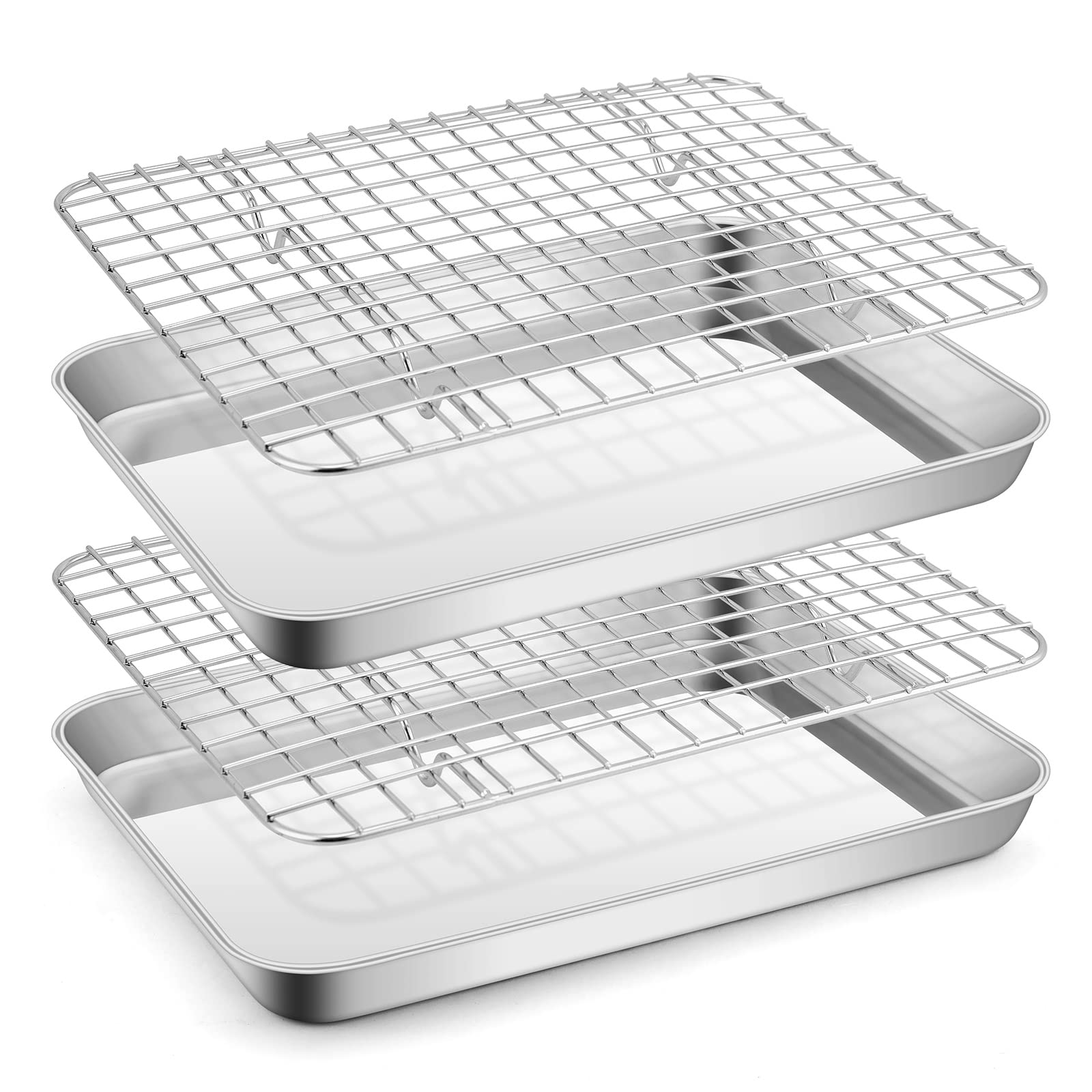Metal Toaster Oven Tray With Rack Set, E-Far 10.5   X8.3    Baking Sheet Broiling Pan With Stainless Steel Wire Grate Rack For C