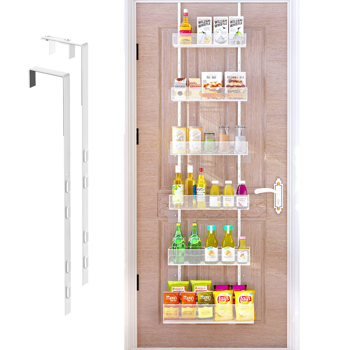 Over the Door Pantry Organizer - 6-Tier Mesh Basket Hanging & Wall Mounted Pantry Door Organizer, Over the Door Spice Rack with