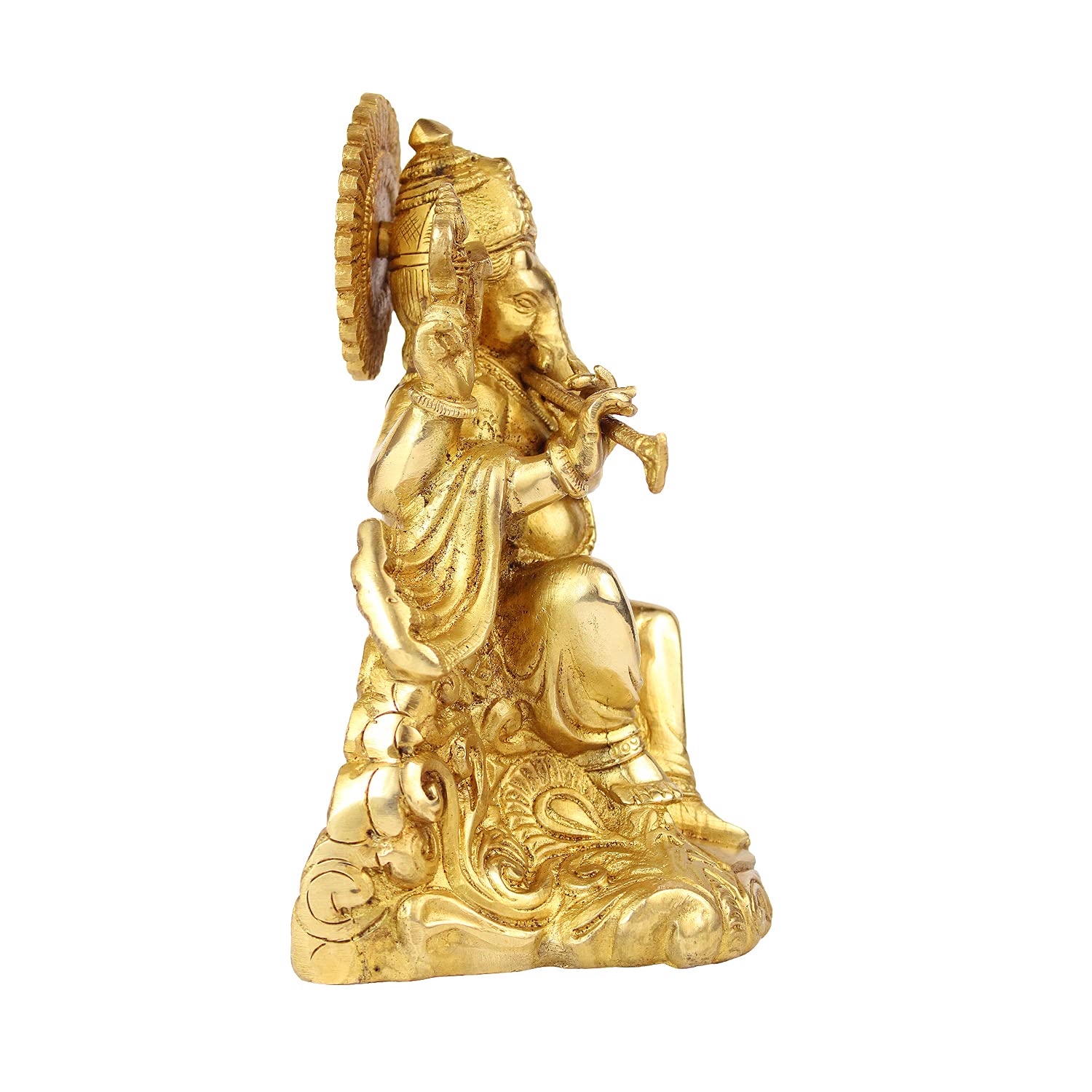 Artvarko Brass Ganesha Bhagwan Playing Flute Sitting Ganesh Statue Moorti For Temple Puja Home Office Marriage Gift Size 8