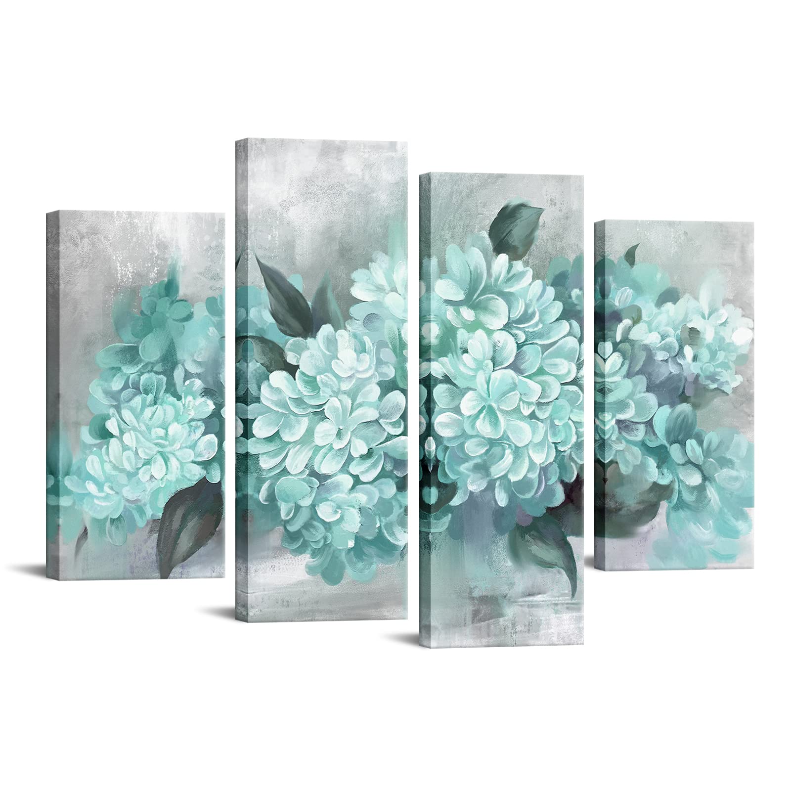 Ryounoart Aqua Pictures Wall Decor Hydrangea Canvas Paintings Teal Flower Art Prints For Living Room Bedroom Framed Large