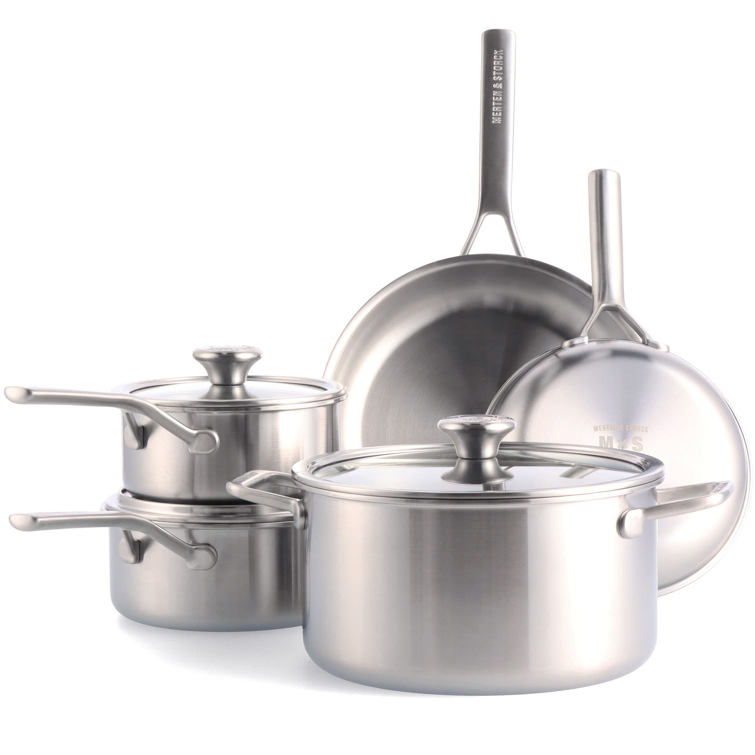 Merten & Storck Tri-Ply Stainless Steel 8 Piece cookware Pots & Pans Set,Professional cooking,Multi clad,Measurement Markings,Dr