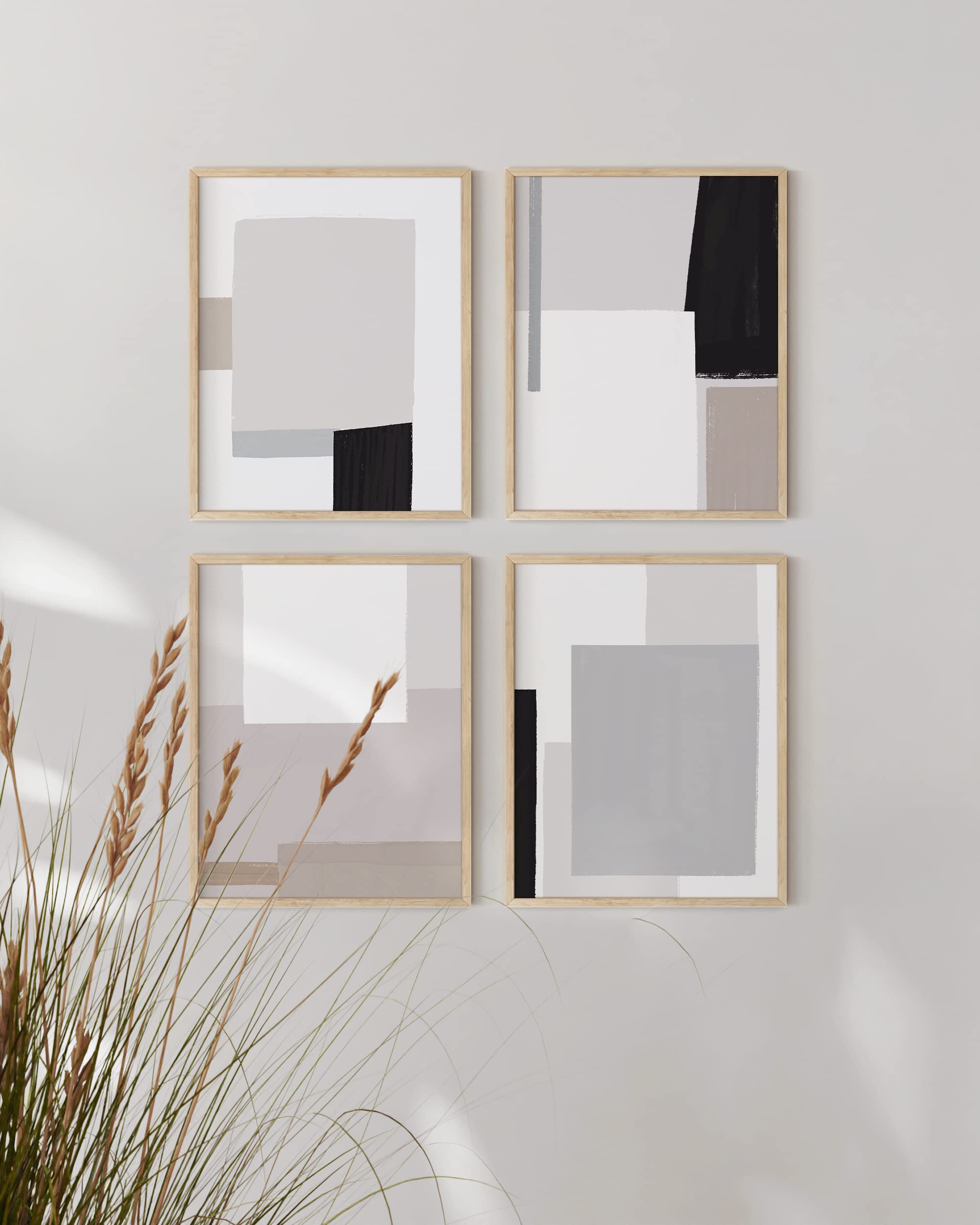 HAUS AND HUES Black and White Prints Wall Art Set of 4 - Black and Grey Art Living Room Pictures Wall Decor  Black and White Wall Art Abstract  Modern Abstract Wall Art Prints  UNFRAMED (11x14)