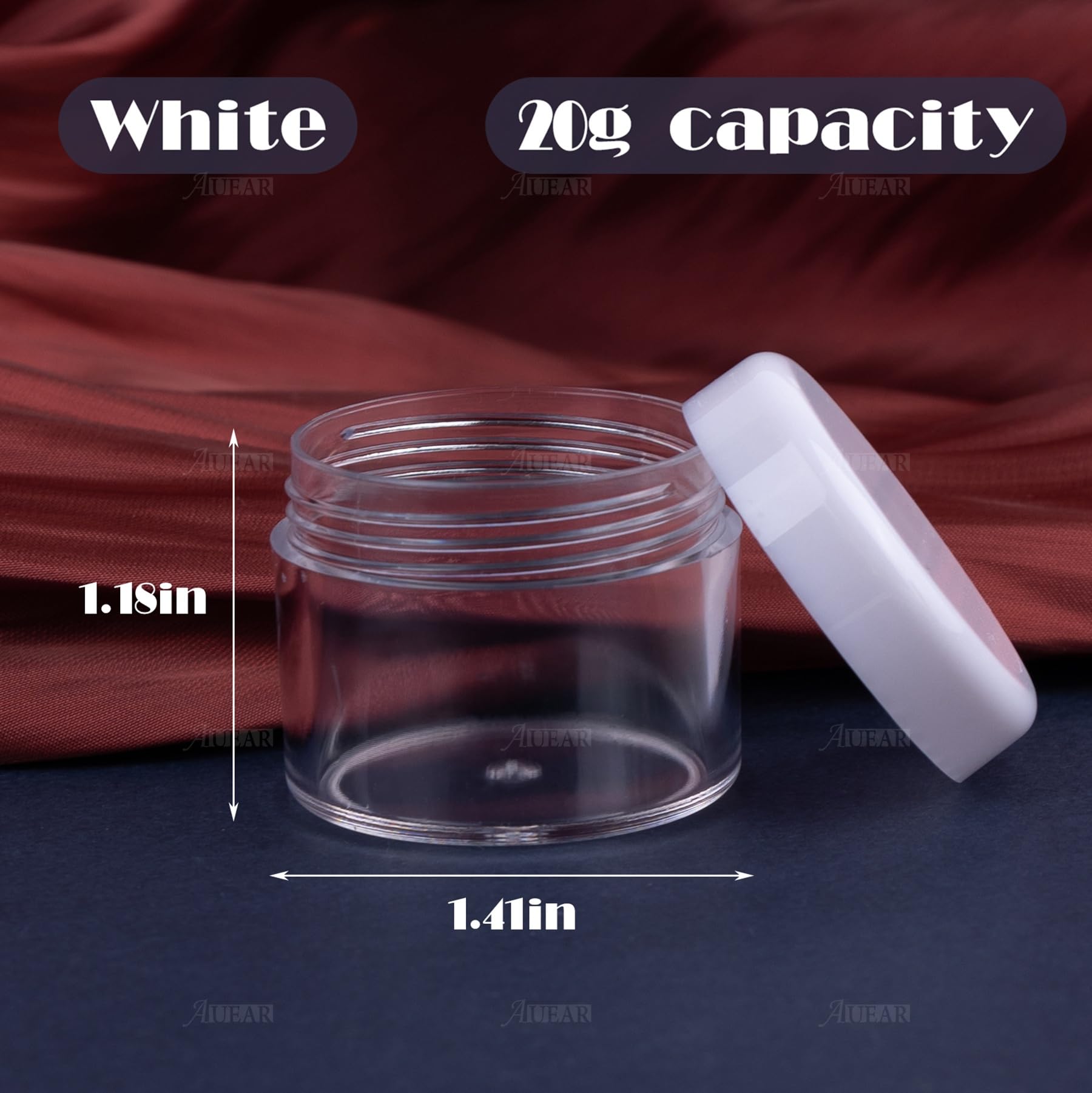 Auear, 20 Pack 20G Plastic Pot Jars Round Leak Proof Cosmetic Container With White Lids