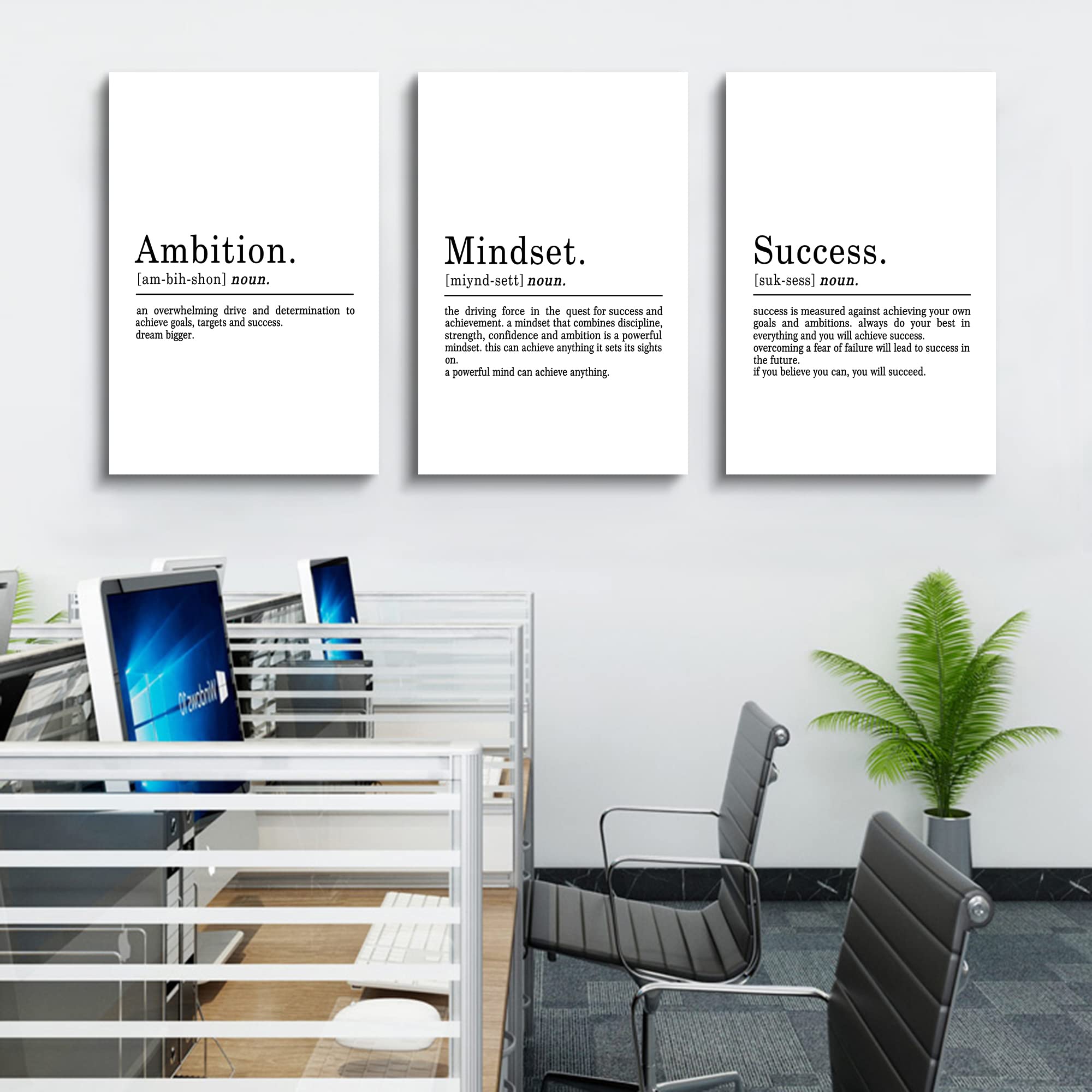 Inspirational Canvas Painting Wall Art -EPHANY ART - Mindset Quotes Prints  Motivational Wall Art Success Framed Entrepreneur Poster Positive Quotes Wall Poster for Home Office Workplace (L-3pcs 20x30inchx3pcs)