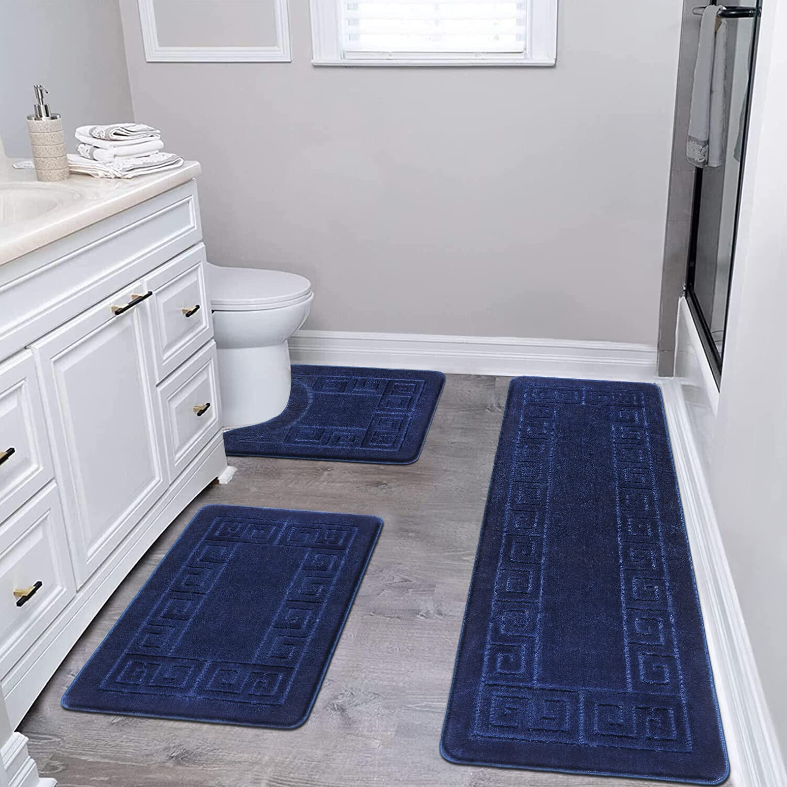 Pauwer Bathroom Rugs Sets 3 Piece, Non Slip Bath Mats For Bathroom Floor, Shaggy Microfiber Bath Rugs, Absorbent Bathroom Mats C