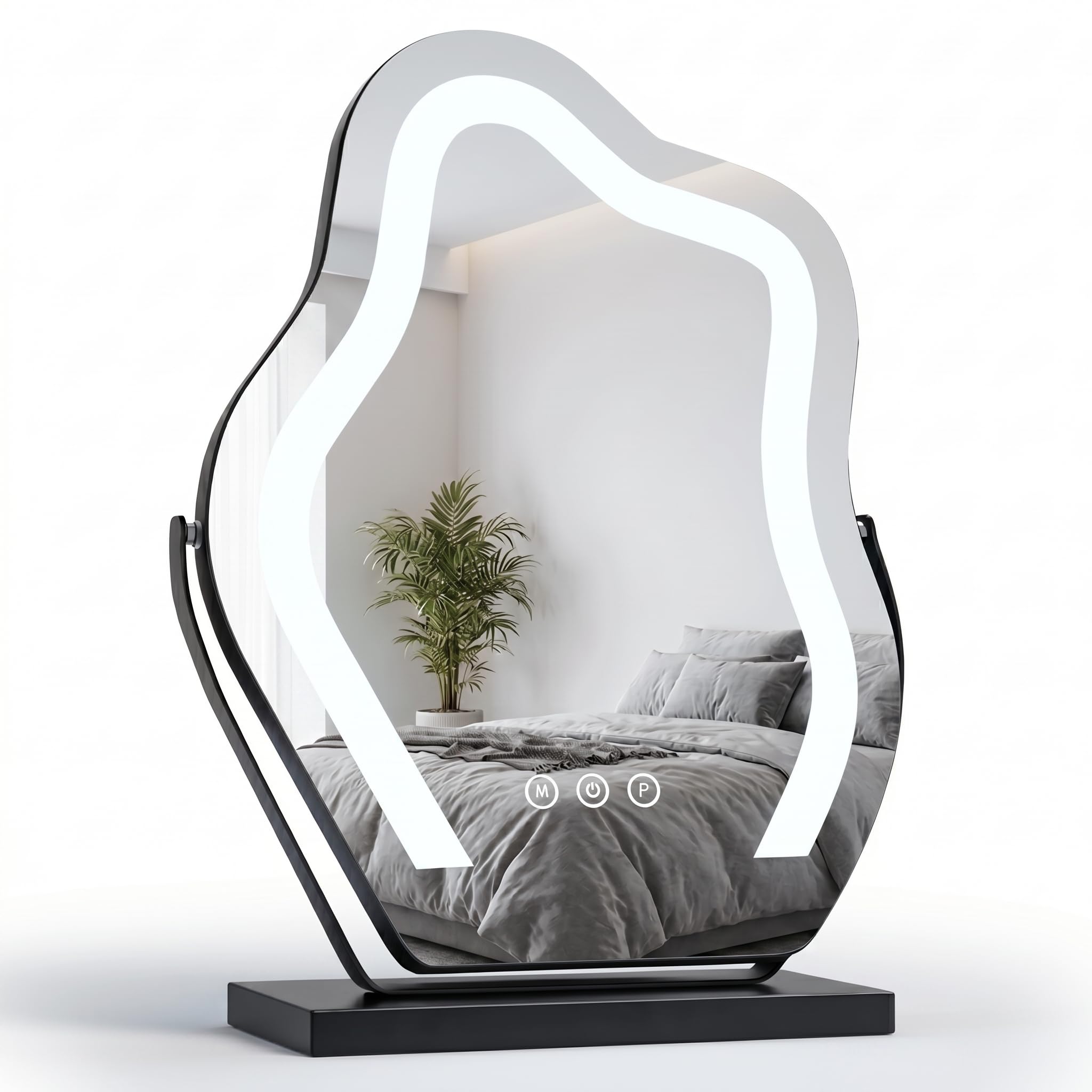 Odernirror Makeup Mirror with Lights - 17 Cloud Shaped Smart Touch 3-Color Dimmable 360 Rotation Memory Metal Frame Plug-in AC P