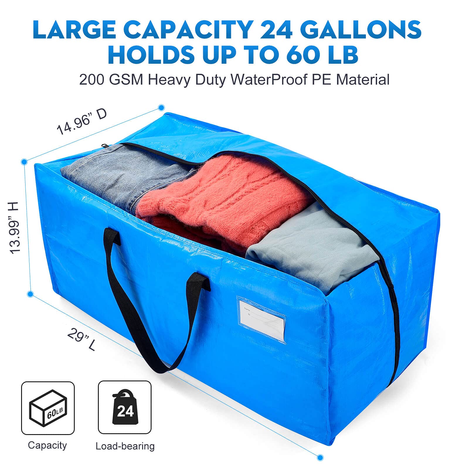 AlexHome Moving Bags Heavy Duty Extra Large Packing Bags for Moving Reusable Plastic Moving Totes Clothes Storage Containers Moving Supplies Bins Compatible with Ikea Frakta Cart (Blue Set of 3)