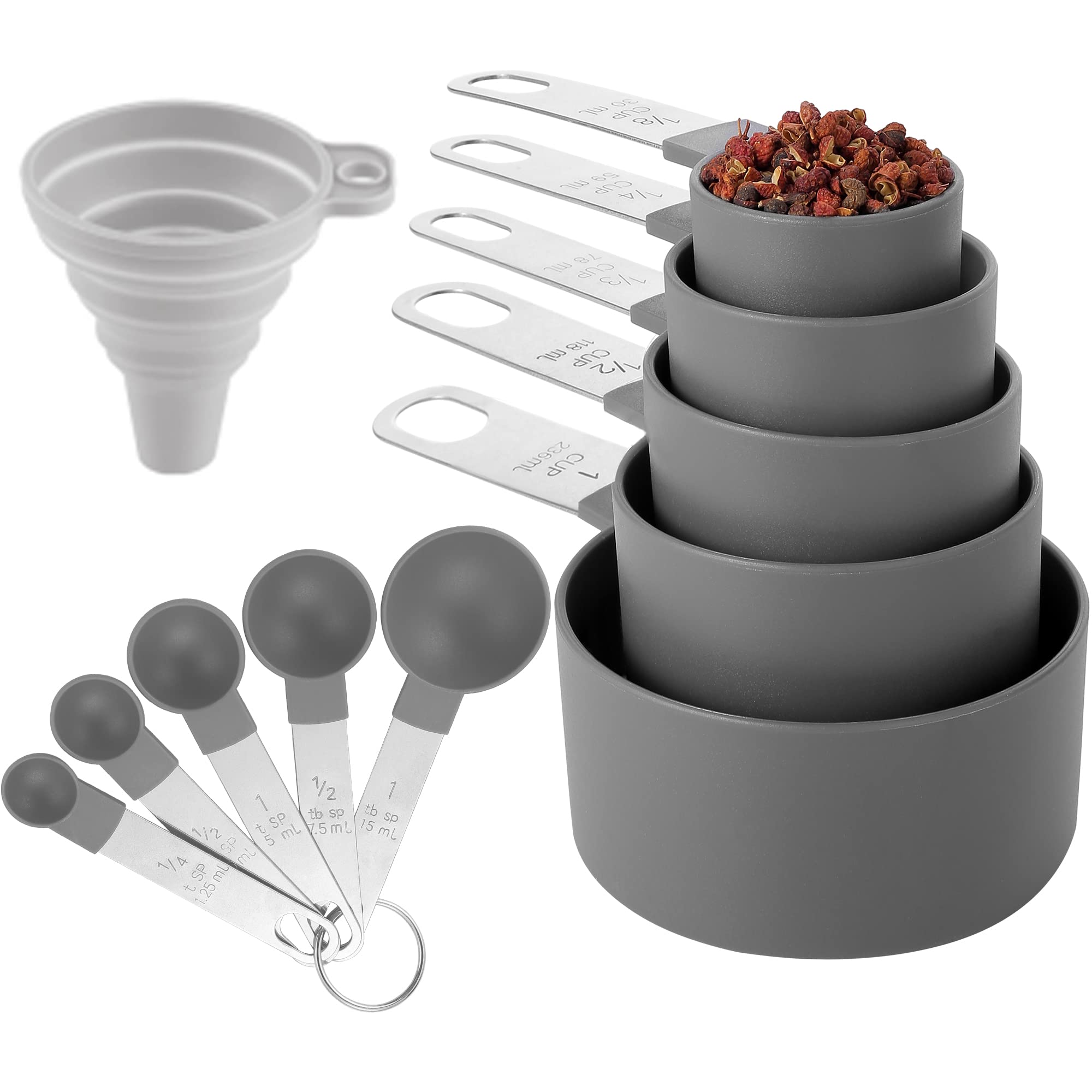 Measuring Cups And Spoons Set Of Huygens Kitchen Gadgets 10 Pieces, Stackable Stainless Steel Handle Measuring Cups For Measurin
