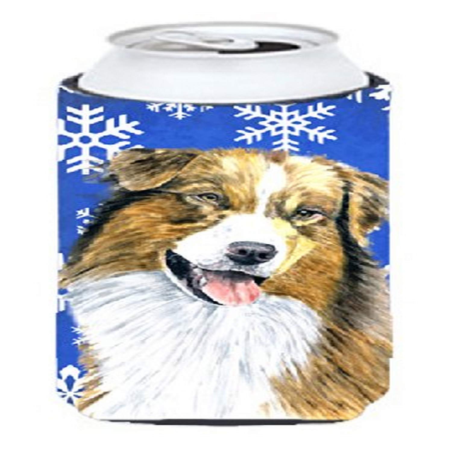 Australian Shepherd Winter Snowflakes Holiday  Tall Boy Beverage Insulator Beverage Insulator Hugger
