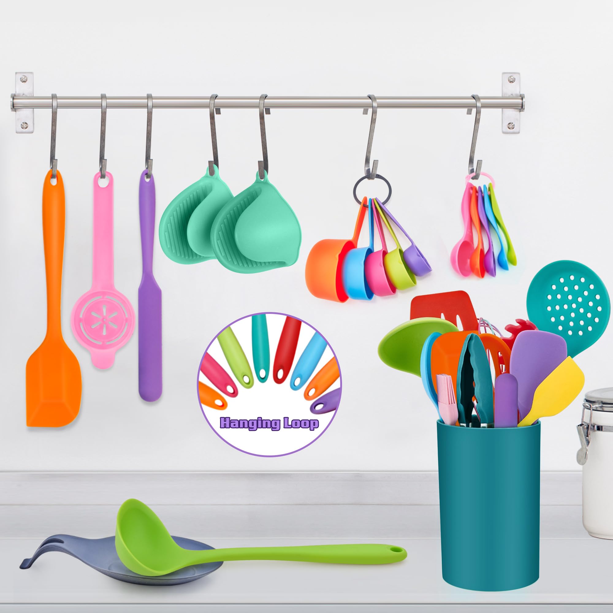 Cooking Kitchen Utensil Set (28Pcs), P&P Chef Color Baking Utensils Spatulas, Heat-Resistant Silicone For Nonstick Cookware, Mea