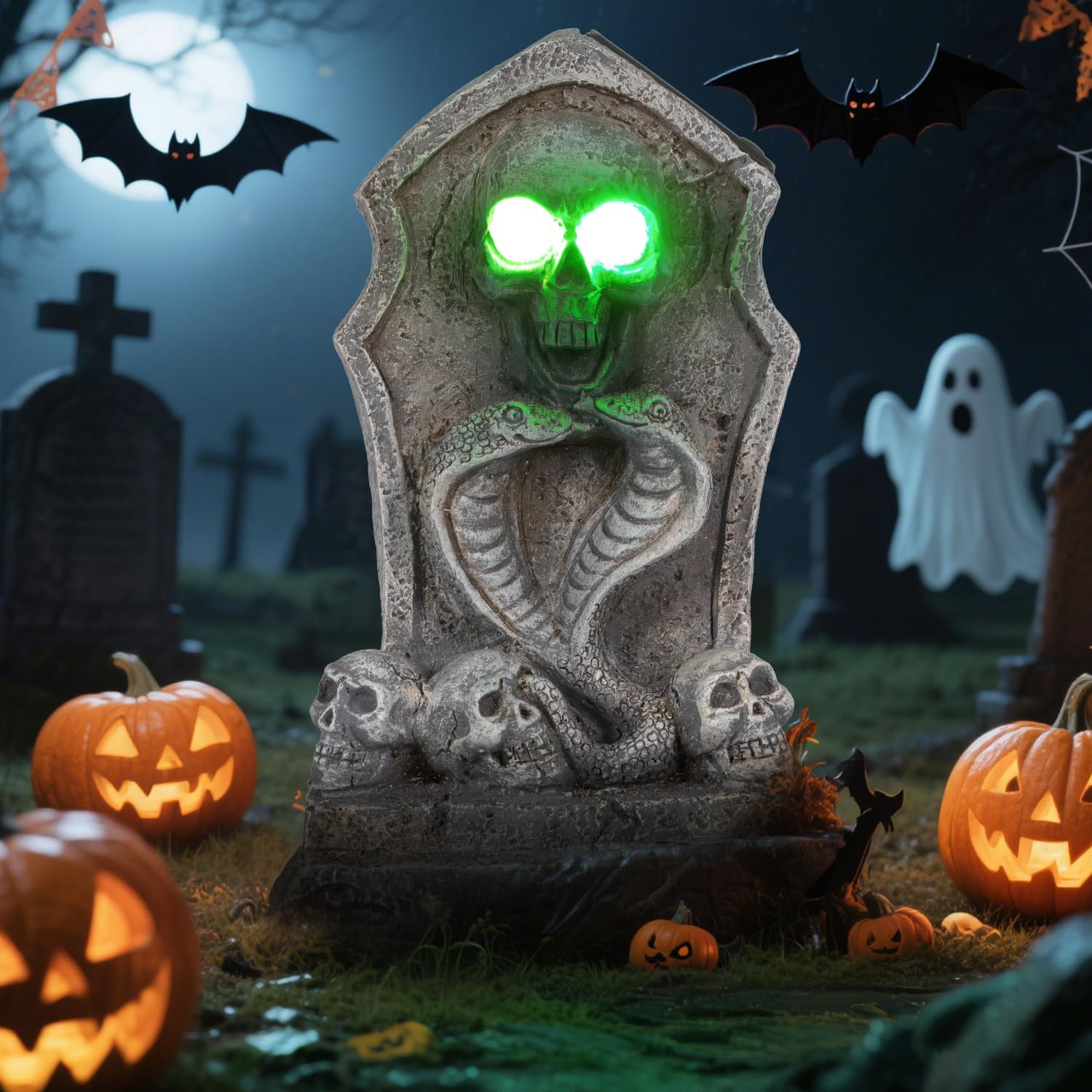 Solar Decorations Graveyard Tombstone LED Spot Light with Blue Glow,Halloween Outdoot Garden Light Halloween Party and Home Deco