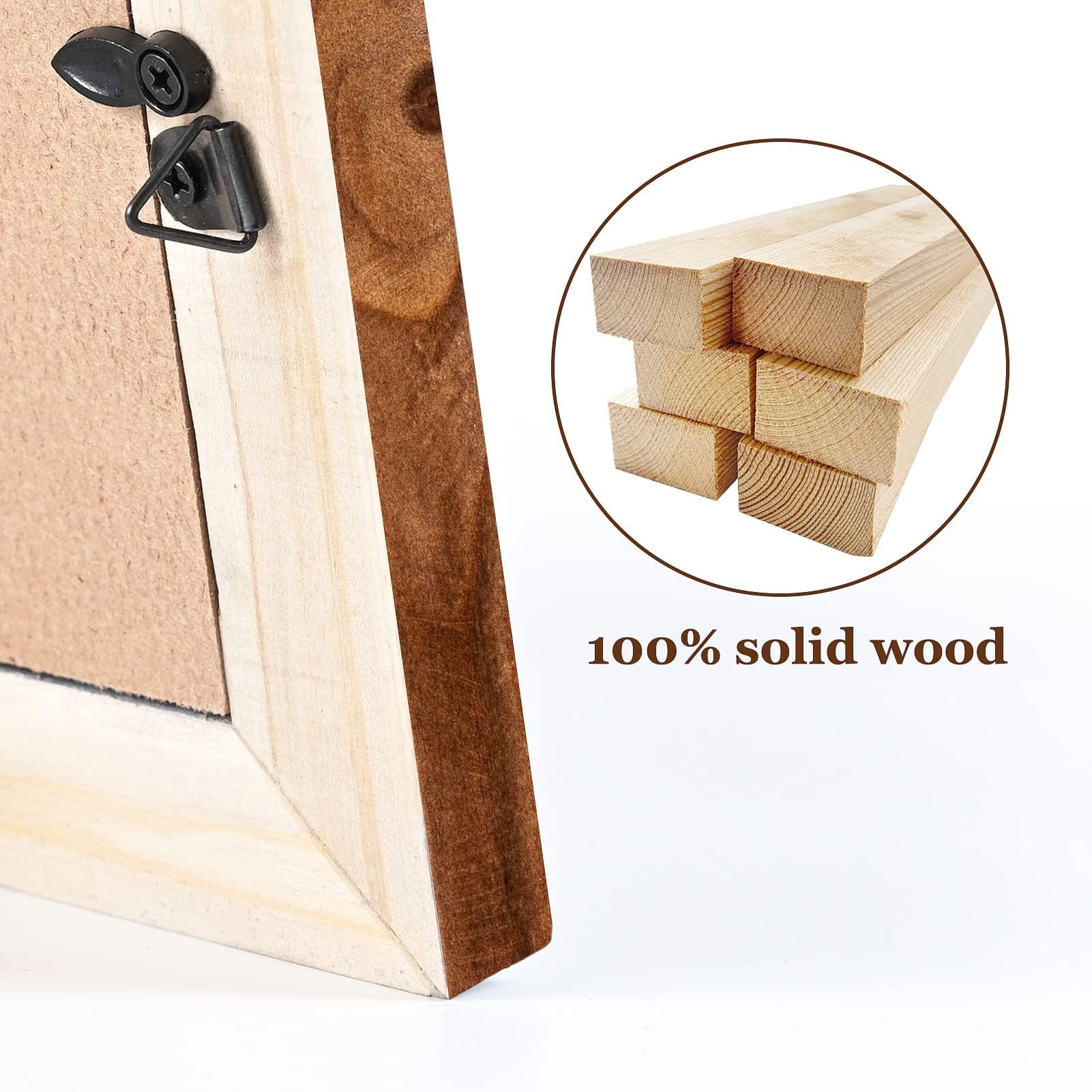 8 x 10 Picture Frame Wood Rustic Handmade Striped Border Brown Photo Frames High Definition Glass for Wall or Tabletop Display G