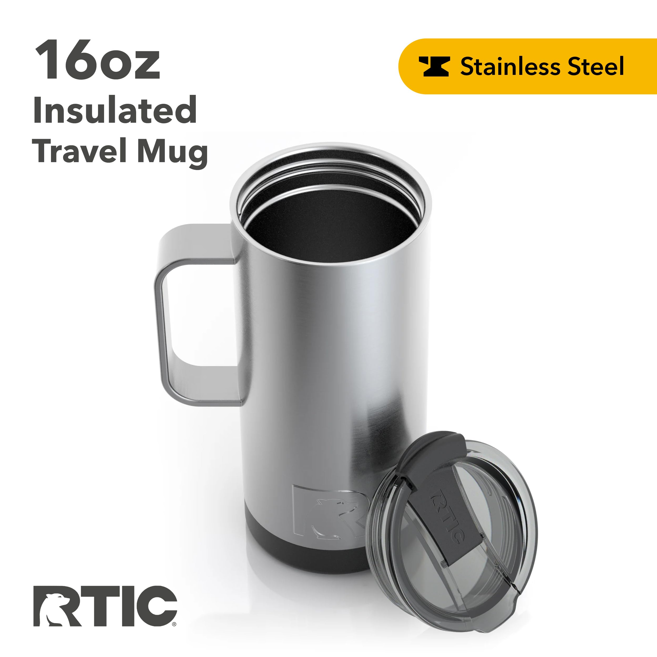 Rtic 16 Oz Coffee Travel Mug With Lid And Handle, Stainless Steel Vacuum-Insulated Mugs, Leak, Spill Proof, Hot Beverage And Col