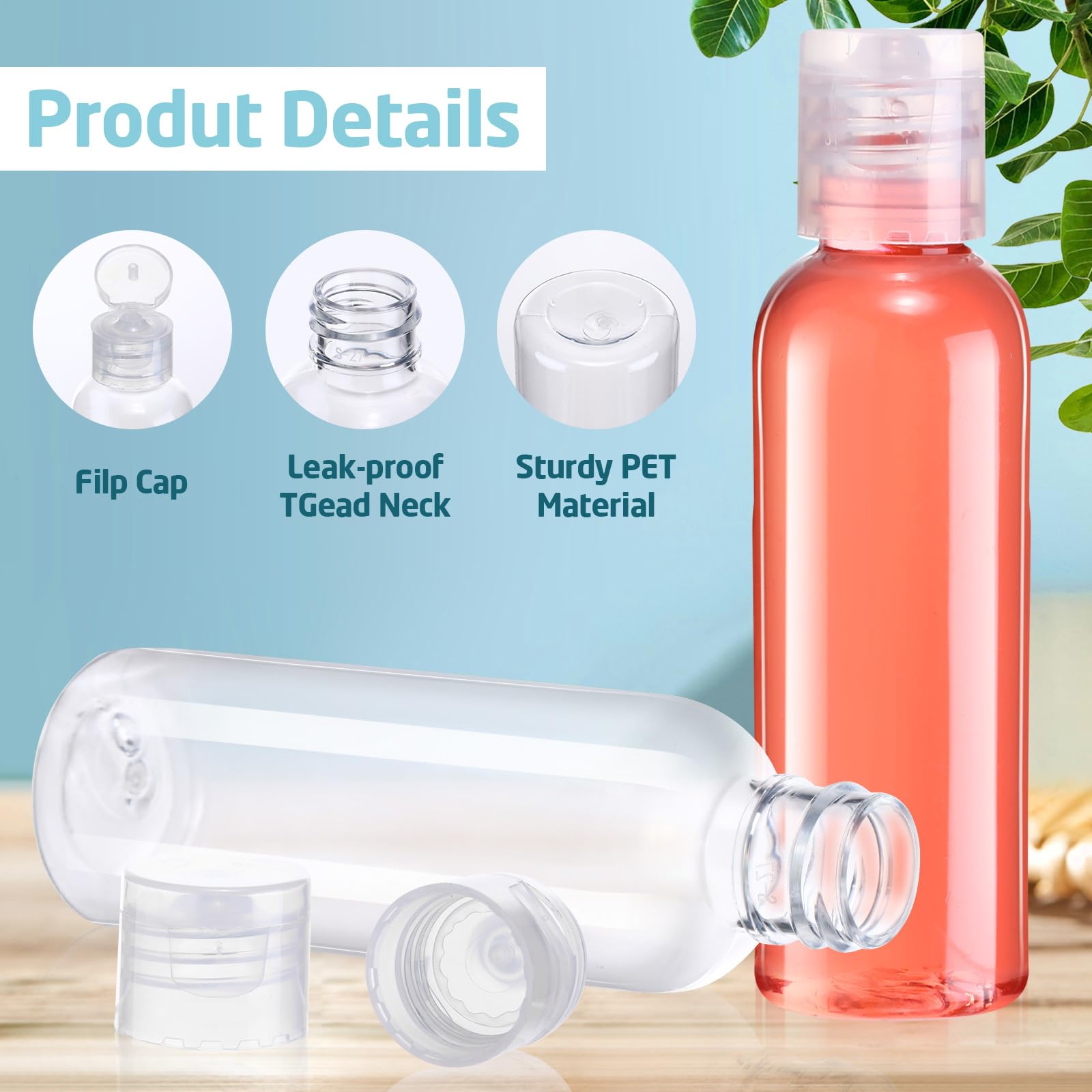 Zhehao 200 Pcs 2 Oz Clear Plastic Empty Bottles Small Travel Size Bottles With Flip Cap Empty Transparent Dispenser Container Fo