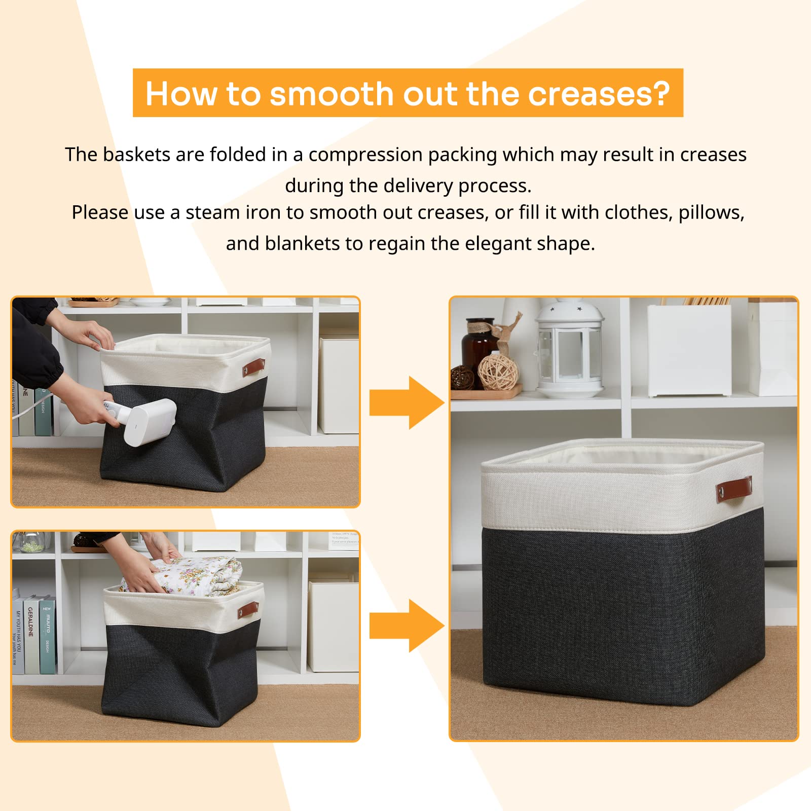 DULLEMELO Storage Baskets  13 Inch Cube Storage Bins for Shelves Closet Nursery Toy Storage  Foldable Linen Closet Organizers Storage Baskets for Toy Closet Storage(4 Pack - 13 '' White&Black