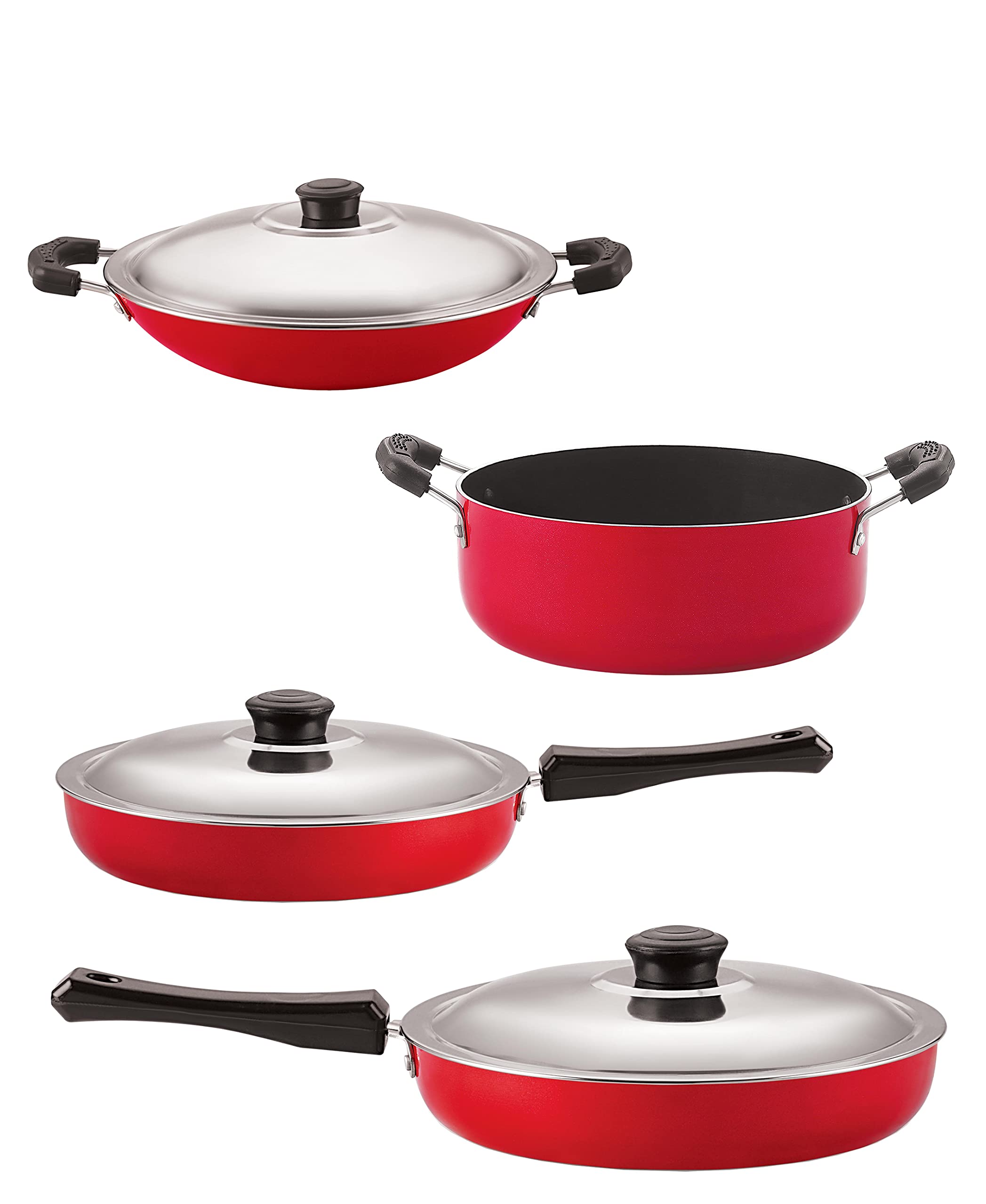 Nirlon Gas Compatible Non Stick Aluminium Cookware Set Of 4 Pieces (Fp10_Fp12_Ac_Cs24)