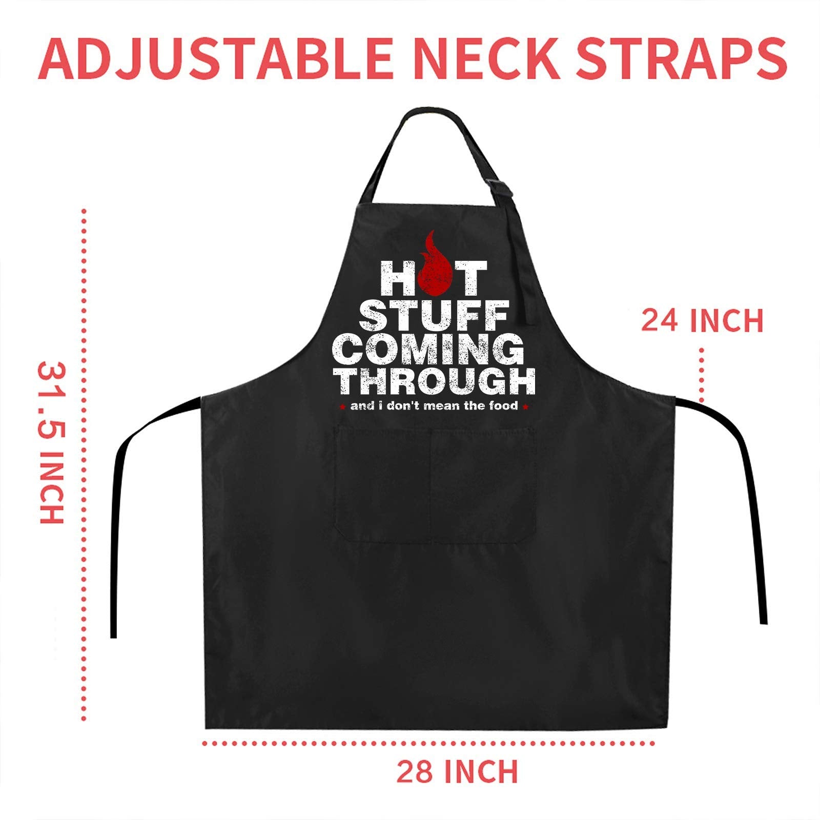Rosoz Funny BBQ Black Chef Aprons for Men  Hot Stuff Coming Through  Adjustable Kitchen Cooking Aprons with Pocket Waterproof Oil Proof Valentine's Day/Birthday