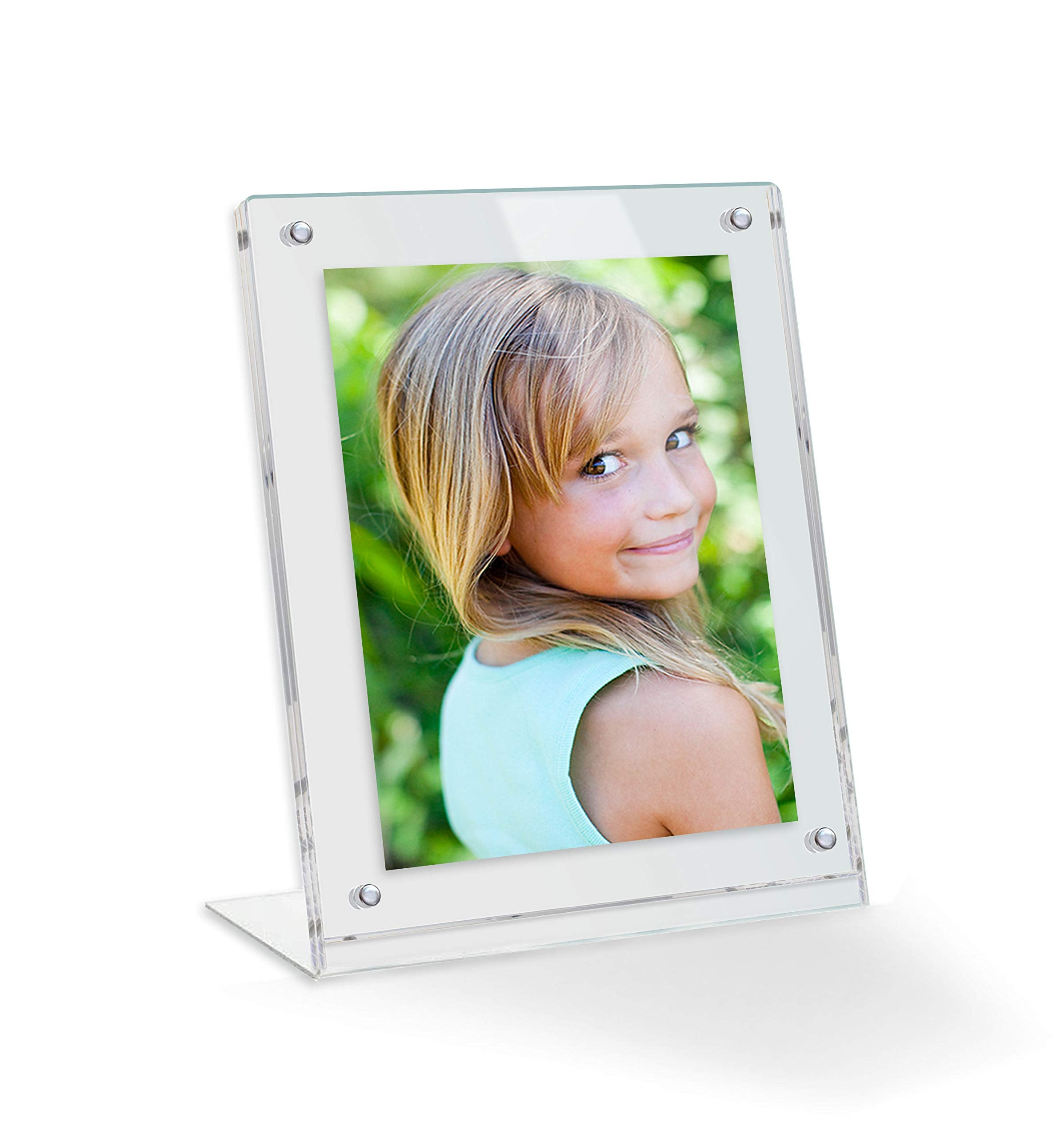 14x14 Acrylic Floating Picture Frame - Table Stand with Chrome Magnetic Front Cover to Easily Change Photos - Made in The USA