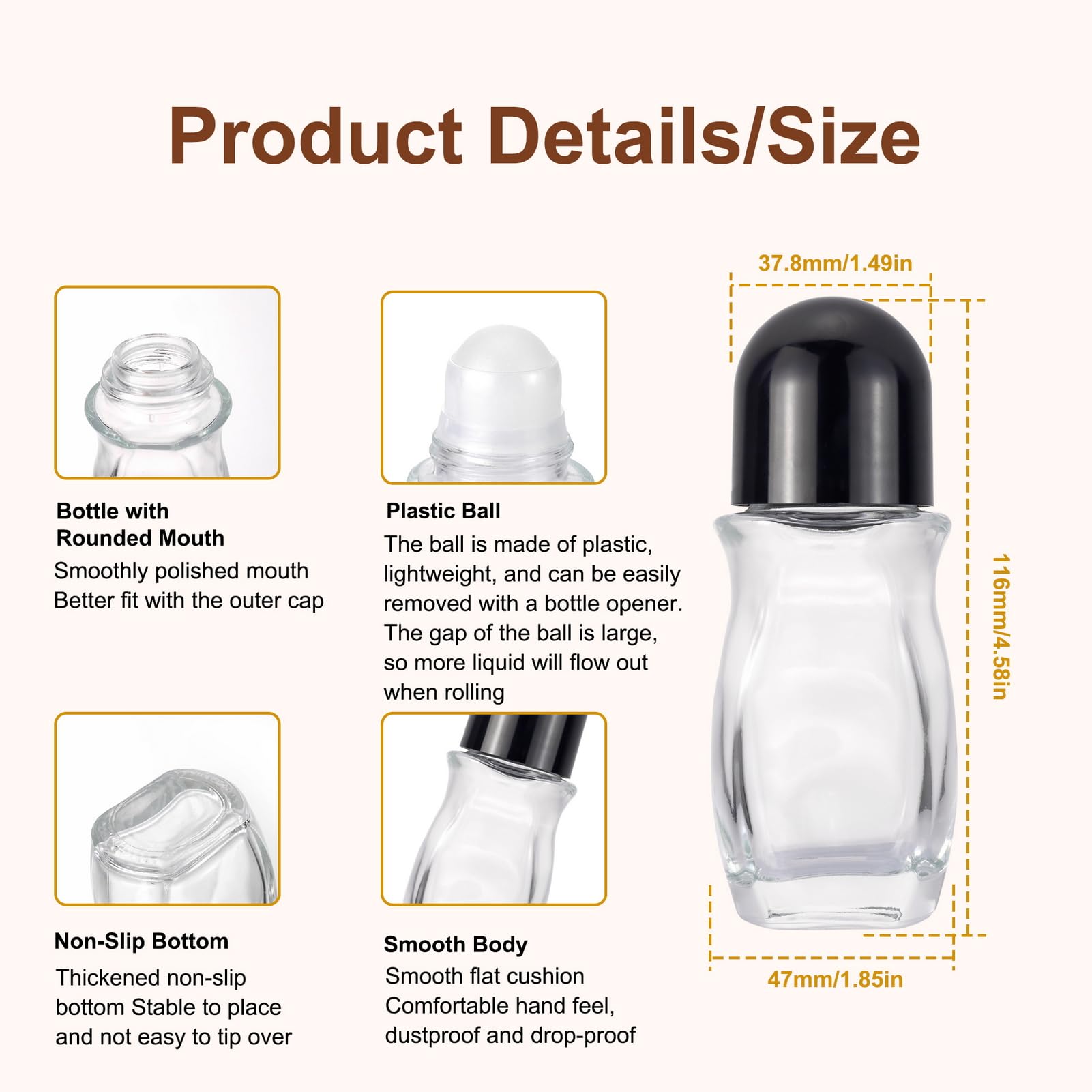 Jiuwu Clear Roll On Bottles,3 Pack Roller Bottles For Deodorant,50 Ml Essential Oil Roller Bottles,Empty Glass Bottle With Plast