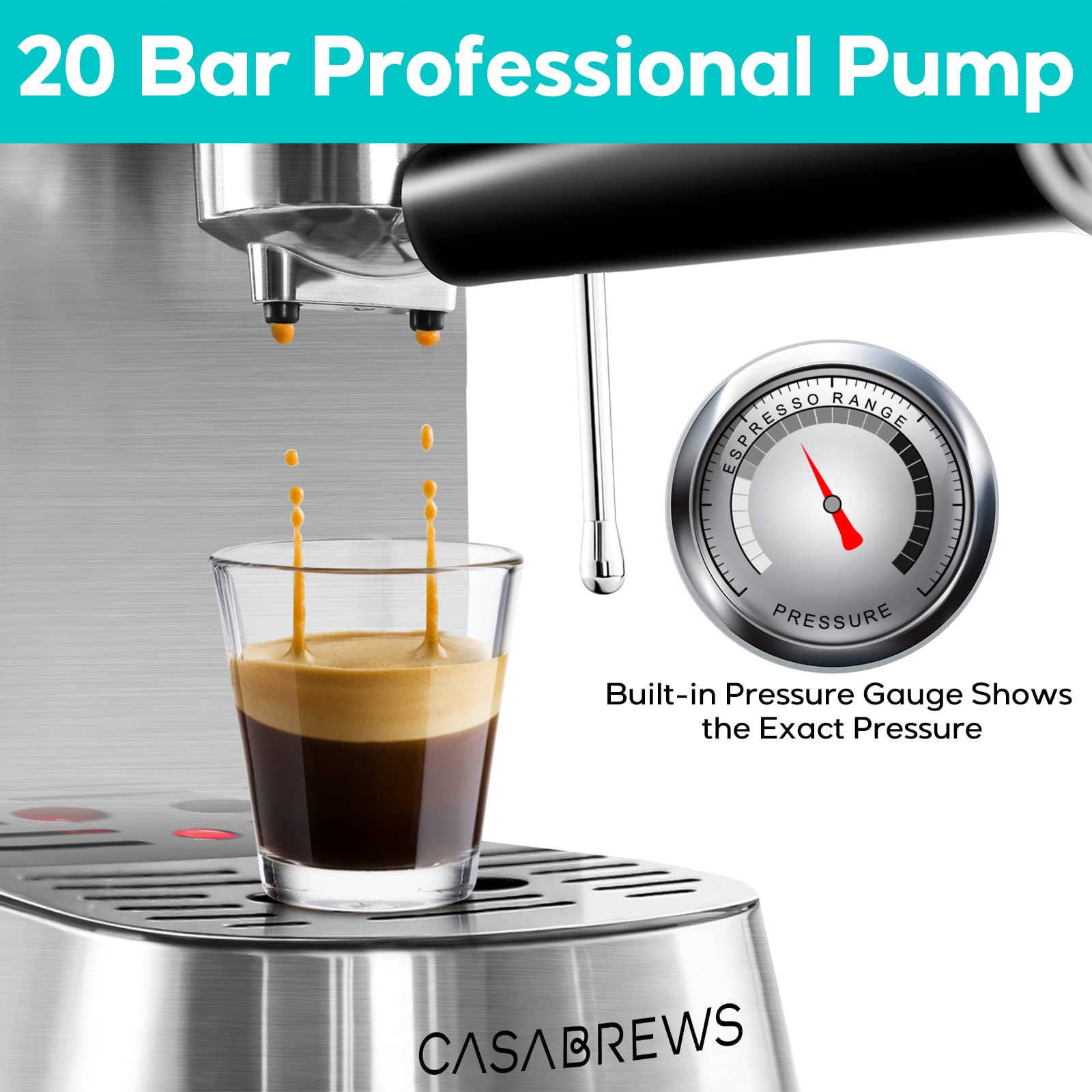 Casabrews Espresso Machine 20 Bar, Professional Espresso Maker With Milk Frother Steam Wand, Compact Coffee Machine With 34Oz Re