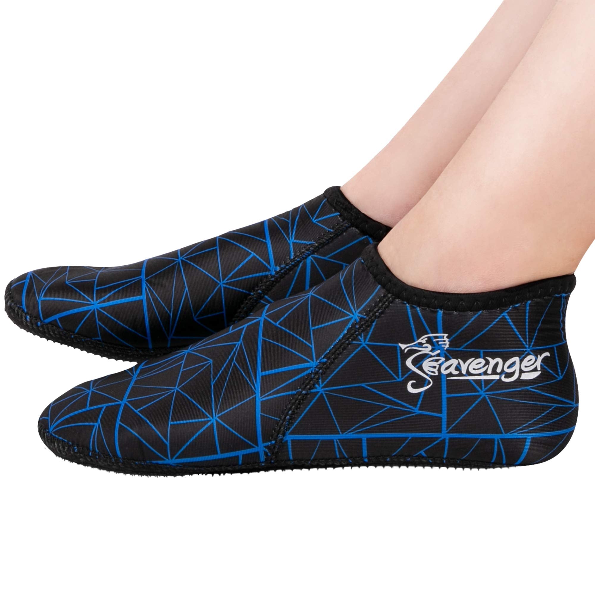 Seavenger Zephyr 3Mm Neoprene Socks  Wetsuit Booties For Scuba Diving, Snorkeling, Swimming (Geometric Blue, X-Small)