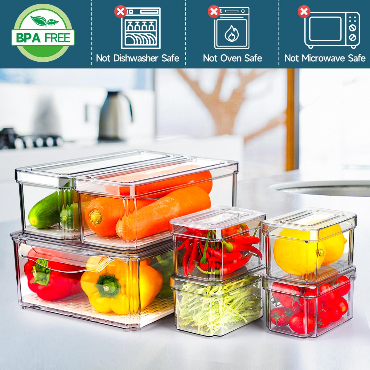Nisilin 14 Pack Fridge Organizers And Storage - Refrigerator Organizer Bins With Lids, Bpa-Free Fridge Organization, Fruit Stora