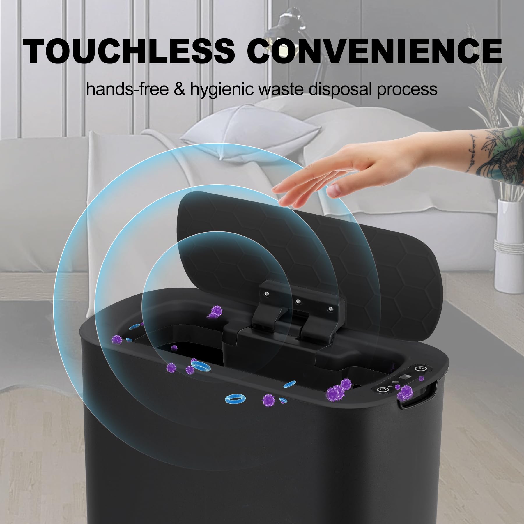 Cesun 5 Gallon Automatic Bathroom Trash Can, Touchless Motion Sensor Garbage Can With Lid, Smart Plastic Slim Wastebasket For Ba