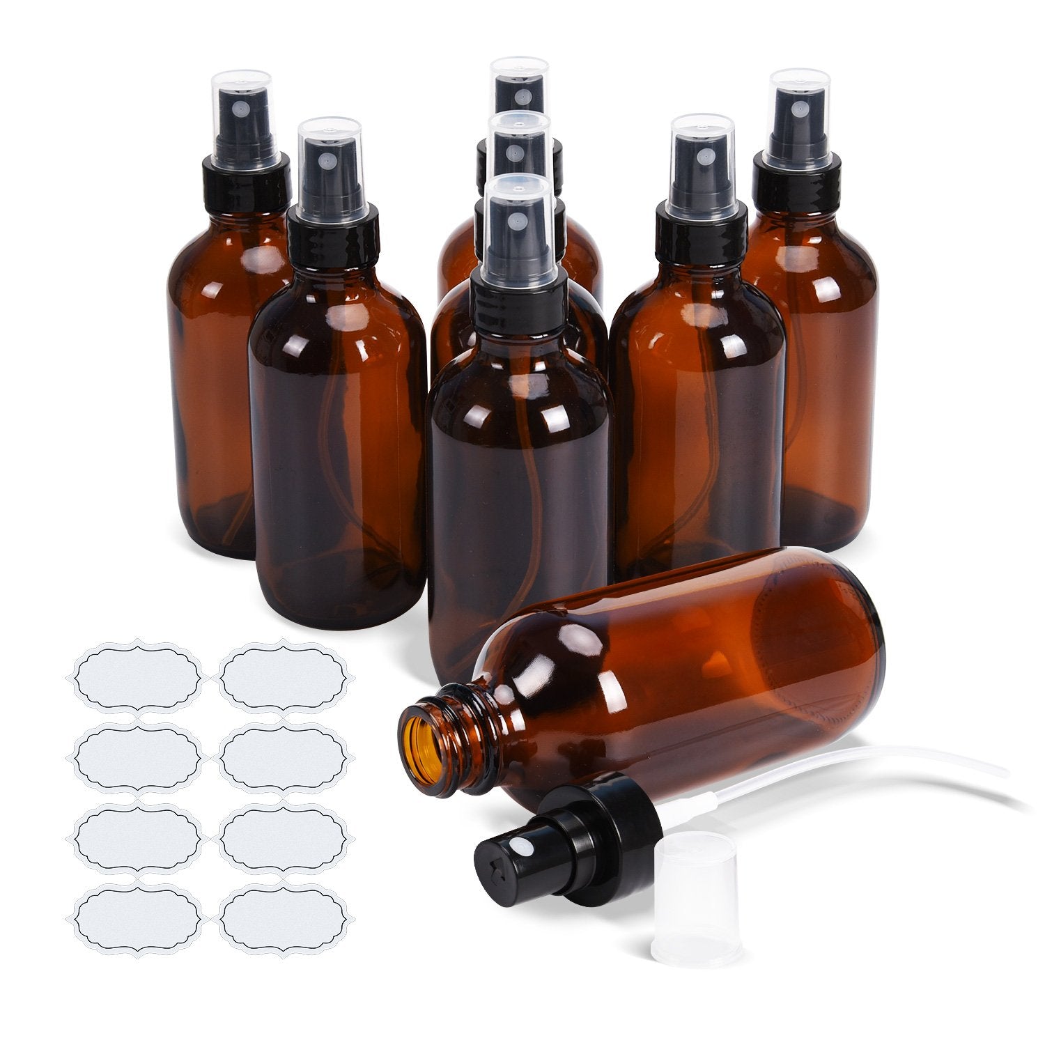 Ulg Fine Mist Sprayers 4 Oz Amber Boston Bound Glass Bottles 8 Pieces Empty Spray Atomizer Aromatherapy Cosmetic Sprays Includin