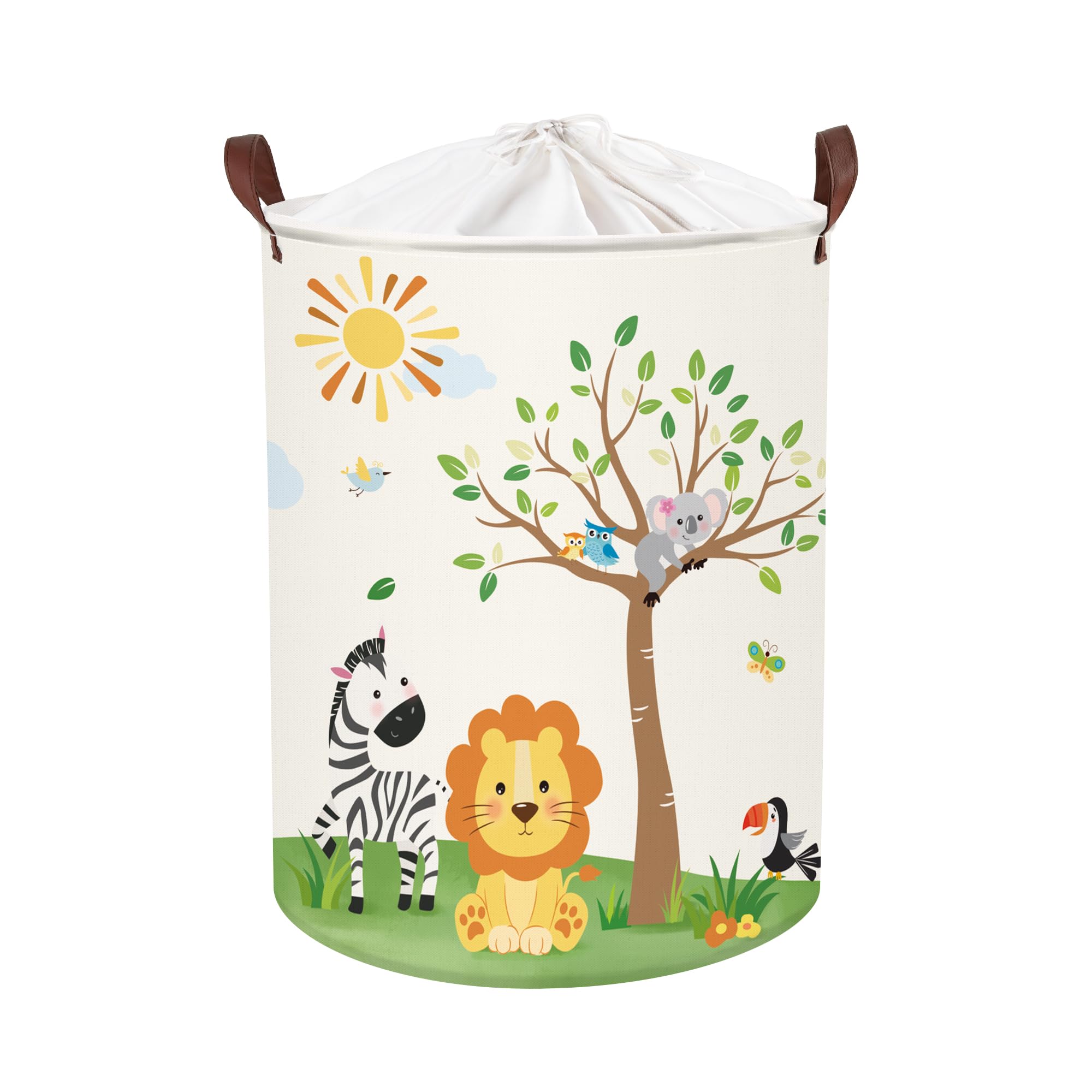 Clastyle 63L Large Jungle Animal Tree Kid Laundry Hamper With Handle Boy Girl Bedroom Bathroom Nursery Collapsible Clothes Toy S