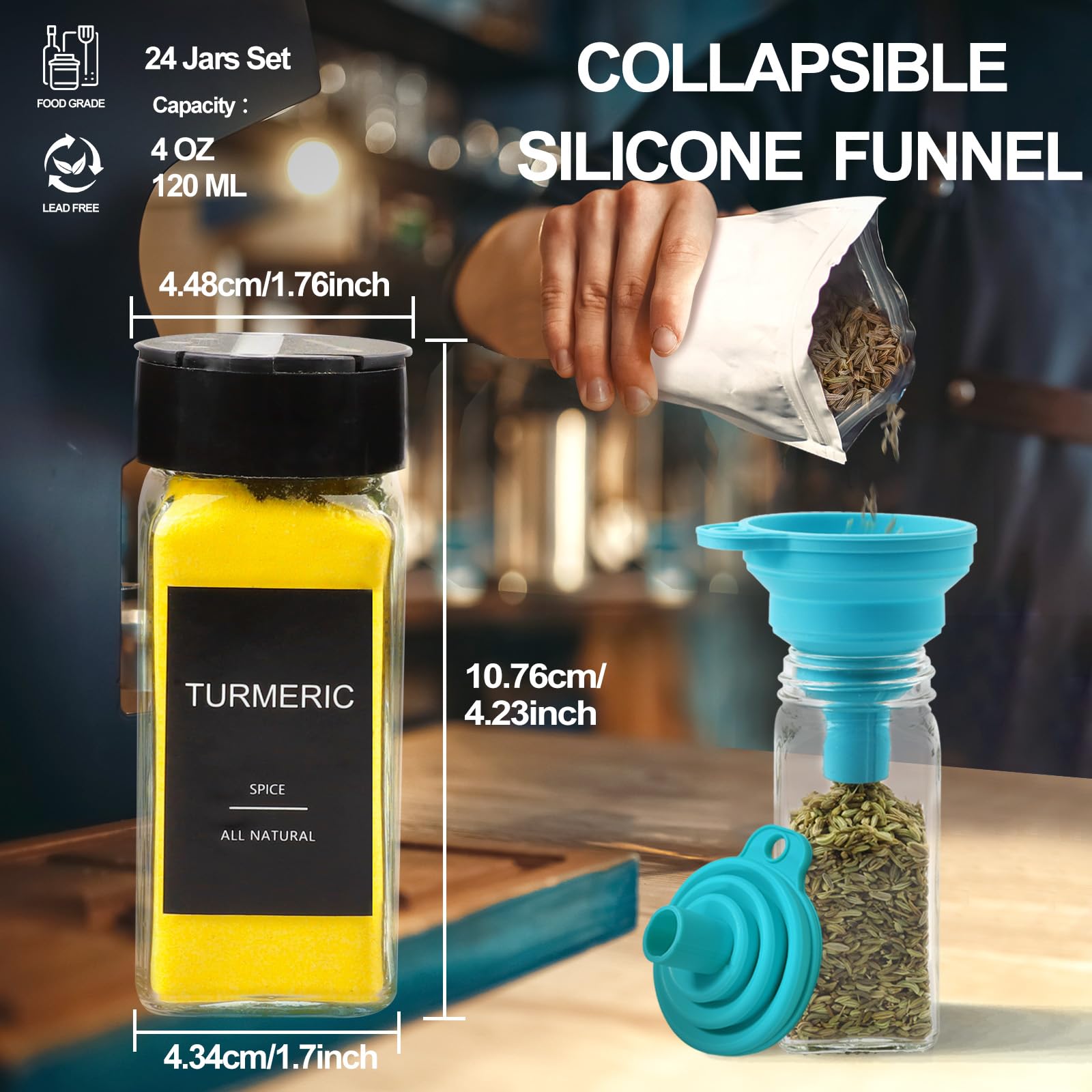 Aisiprin Spice Jars With Lable, Glass Salt And Pepper Shakers Set, 24 Pcs Spice Botter With Shaker Lids, Ktchen Essentials Seaso