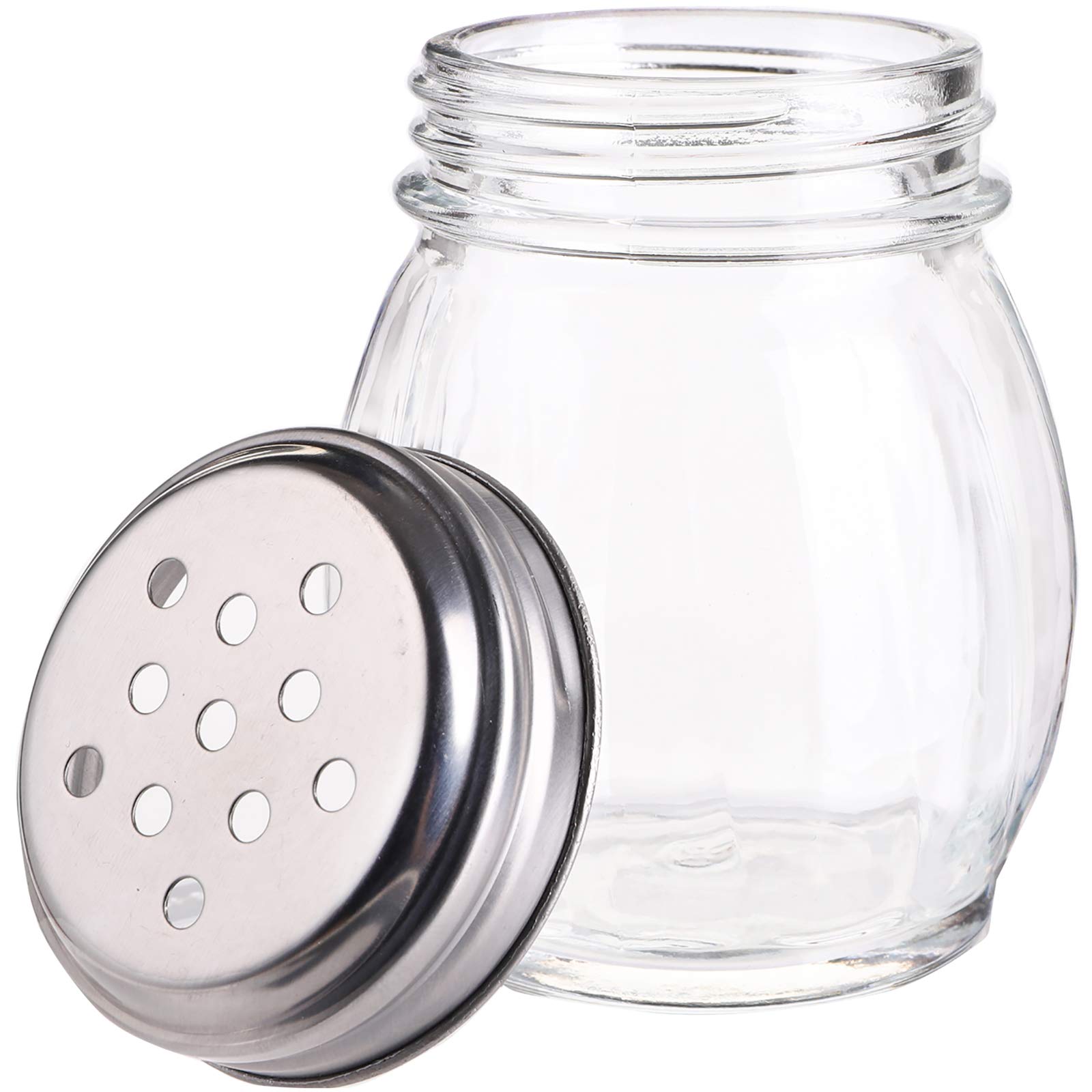 Nicunom 20 Pack 6 Oz Spices Shaker With Perforated Stainless Steel Lid, Swirl Glass Parmesan Cheese Shaker With Slotted Caps, Sa
