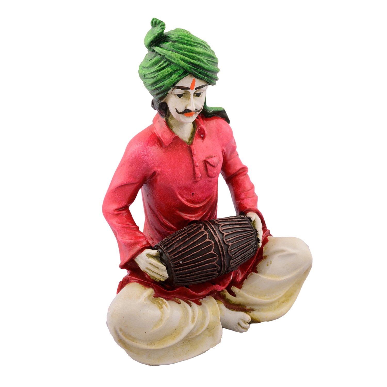 Ecraftindia Rajasthani Lady Playing Dholak Showpiece Polyresin Statue (11.25 Cm X 7.5 Cm X 15 Cm, Green And Orange)