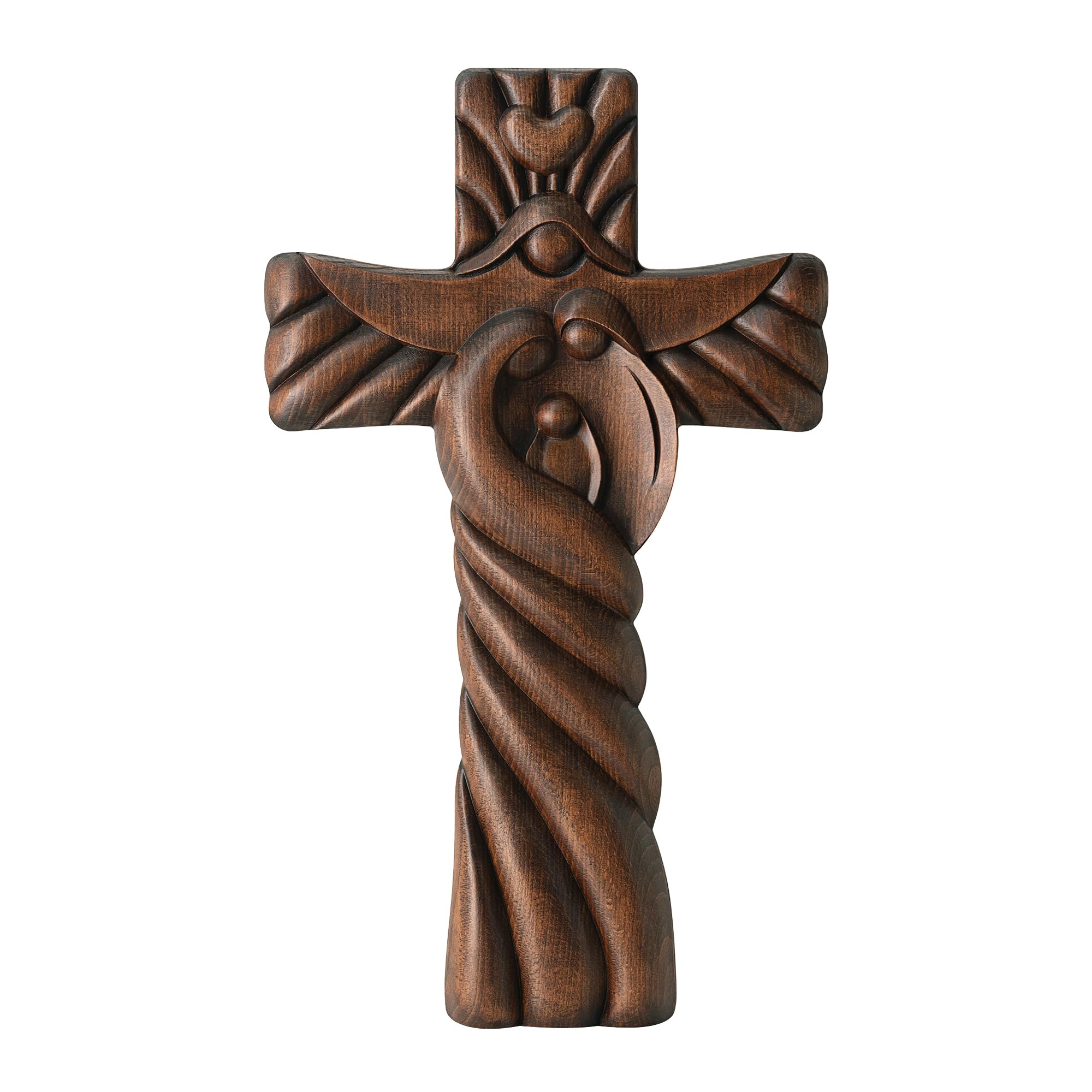 BGCOPPER Holy Family Wall Cross, Handmade Wooden Cross Wall Crucifix, Jesus Cross Wall Decor Art for Home Room Decor Christmas G