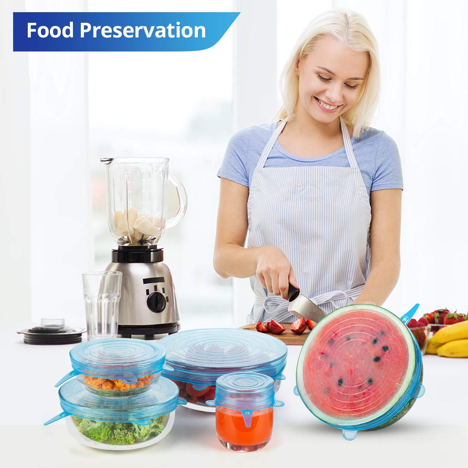 Silicone Stretch Lids, Zero Waste Reusable Silicon Container Lid Covers For Leftover Food Fruit Bowls Pots Cups Jars Dishes (6Pc