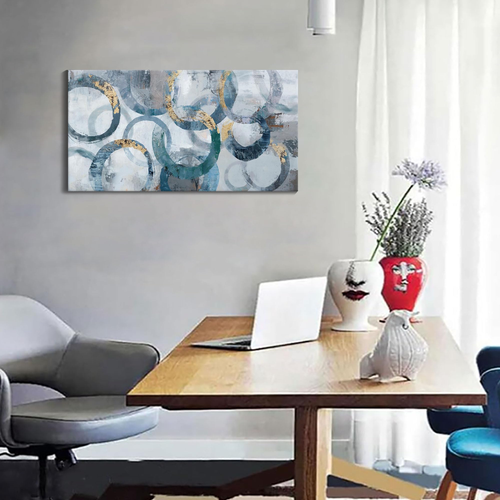 Mofutinpo Abstract Canvas Wall Art For Living Room, Modern Minimalist Wall Art Painting - Blue And Teal Room Decorations, Clique