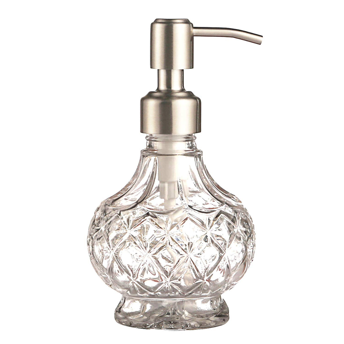 Yunnasi Soap Dispenser With Stainless Steel Pump, Clear Crystal Design, Vintage And Elegant, Refillable Liquid Hand Soap Dish So
