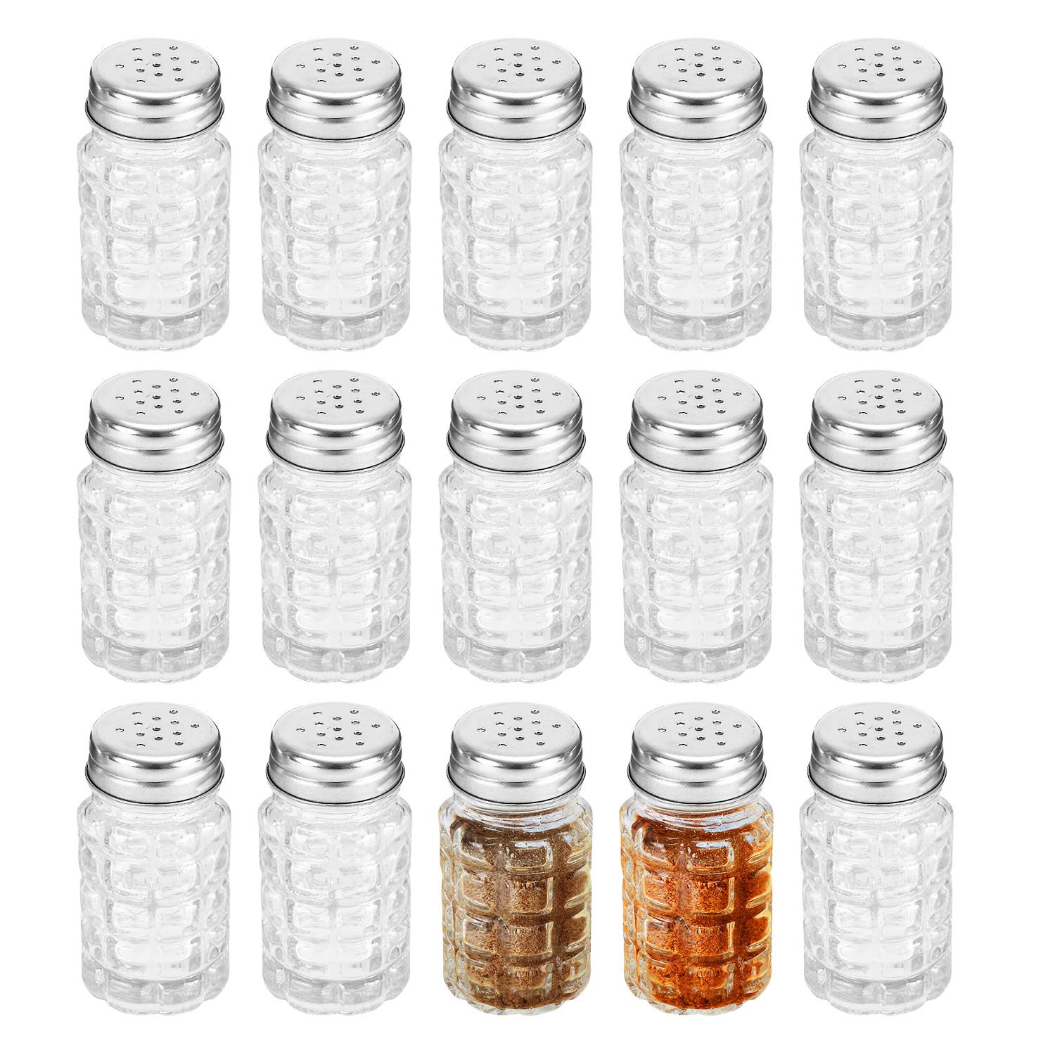 Jucoan 16 Pack Retro Style Glass Salt And Pepper Shakers With Stainless Steel Top, 2 Oz Small Glass Spices Shakers Seasoning Bot