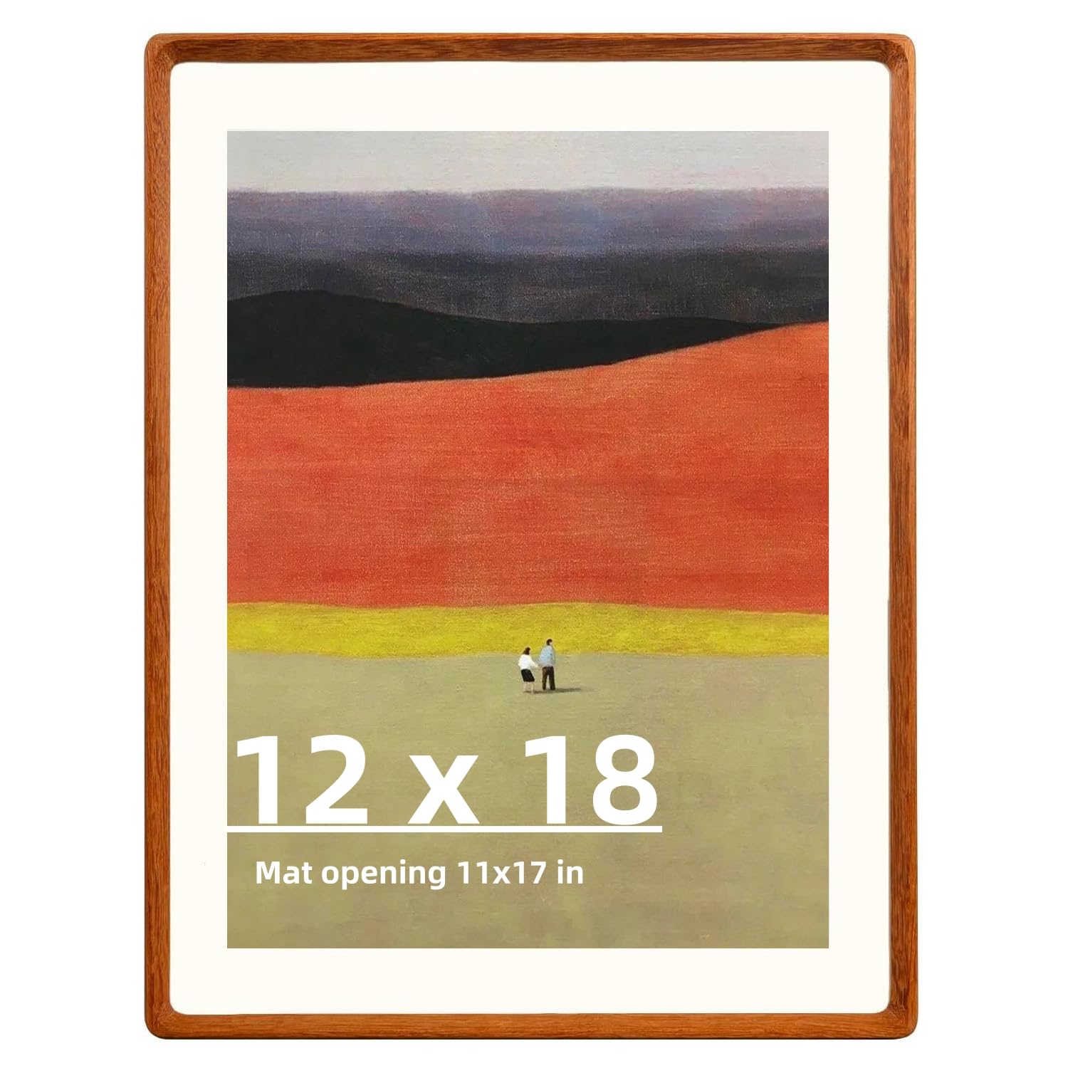 Zibrelte Natural Wood 12x18 Frame, Real Teak Wood 12x18 Poster Frame with Mat for 11x17, Rounded Corner 18x12 Picture Frame for 