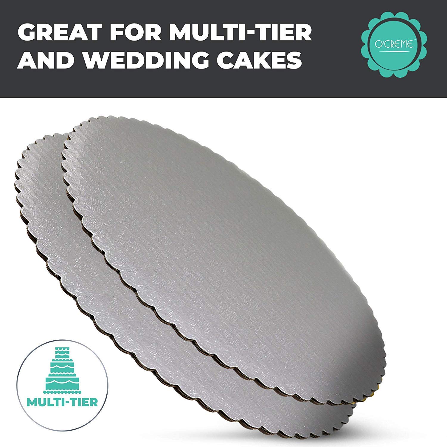 O'Creme Silver-Top Scalloped Round Cake And Pastry Board 3/32 Inch Thick, 6 Inch Diameter - Pack Of 10