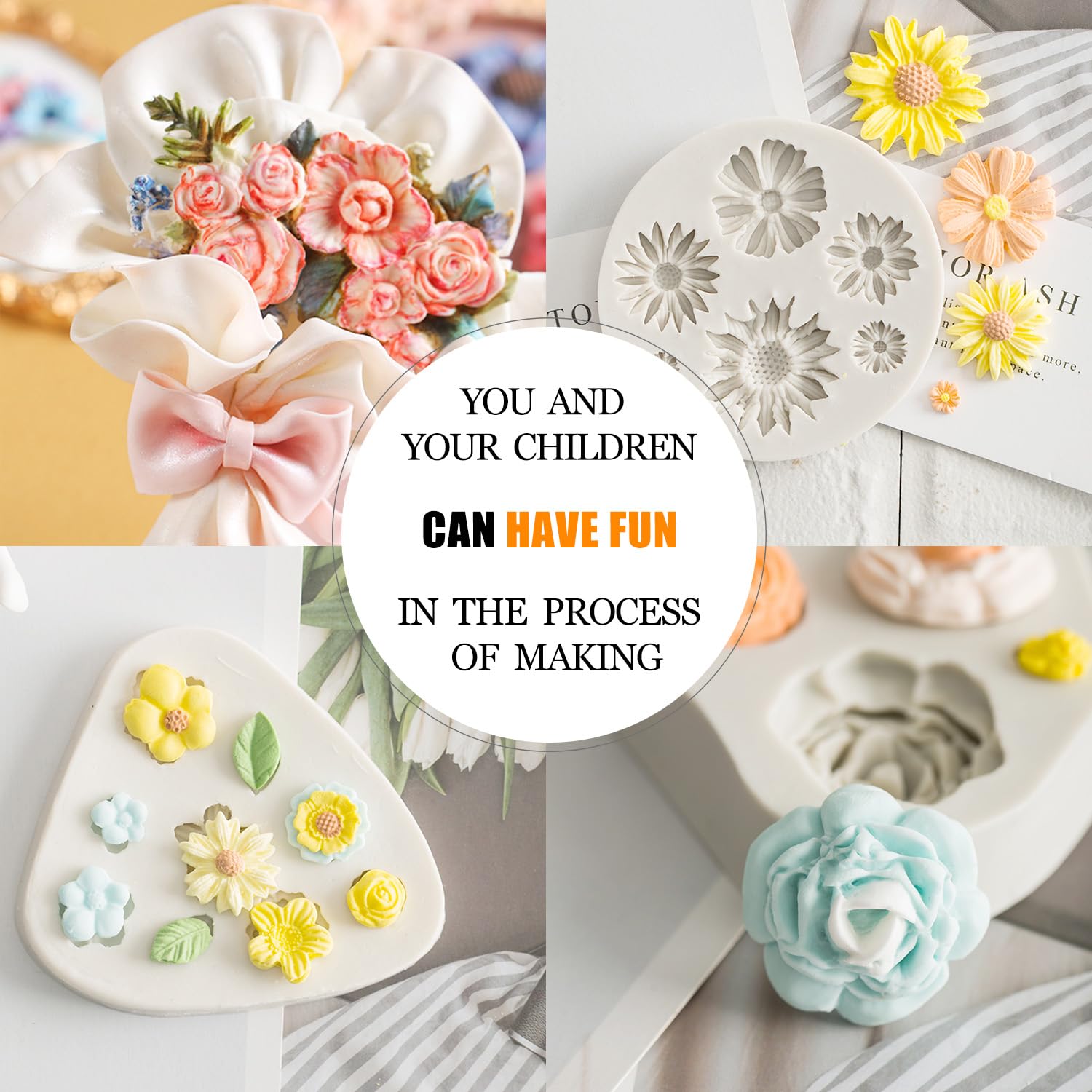 Kalaien 3Pcs Flower Fondant Cake Mold Daisy Flower,Rose Flower,Small Flower For Chocolate Fondant Polymer Clay Soap