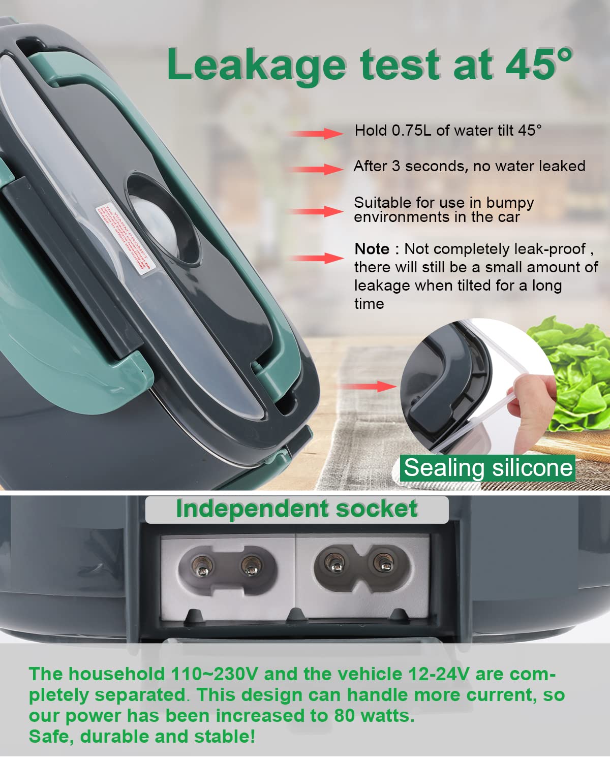 Andmenow 80W Faster Electric Lunch Box, Home Office Truck Car Food Warmer, Portable Food Heater With 304 Stainless Steel Contain