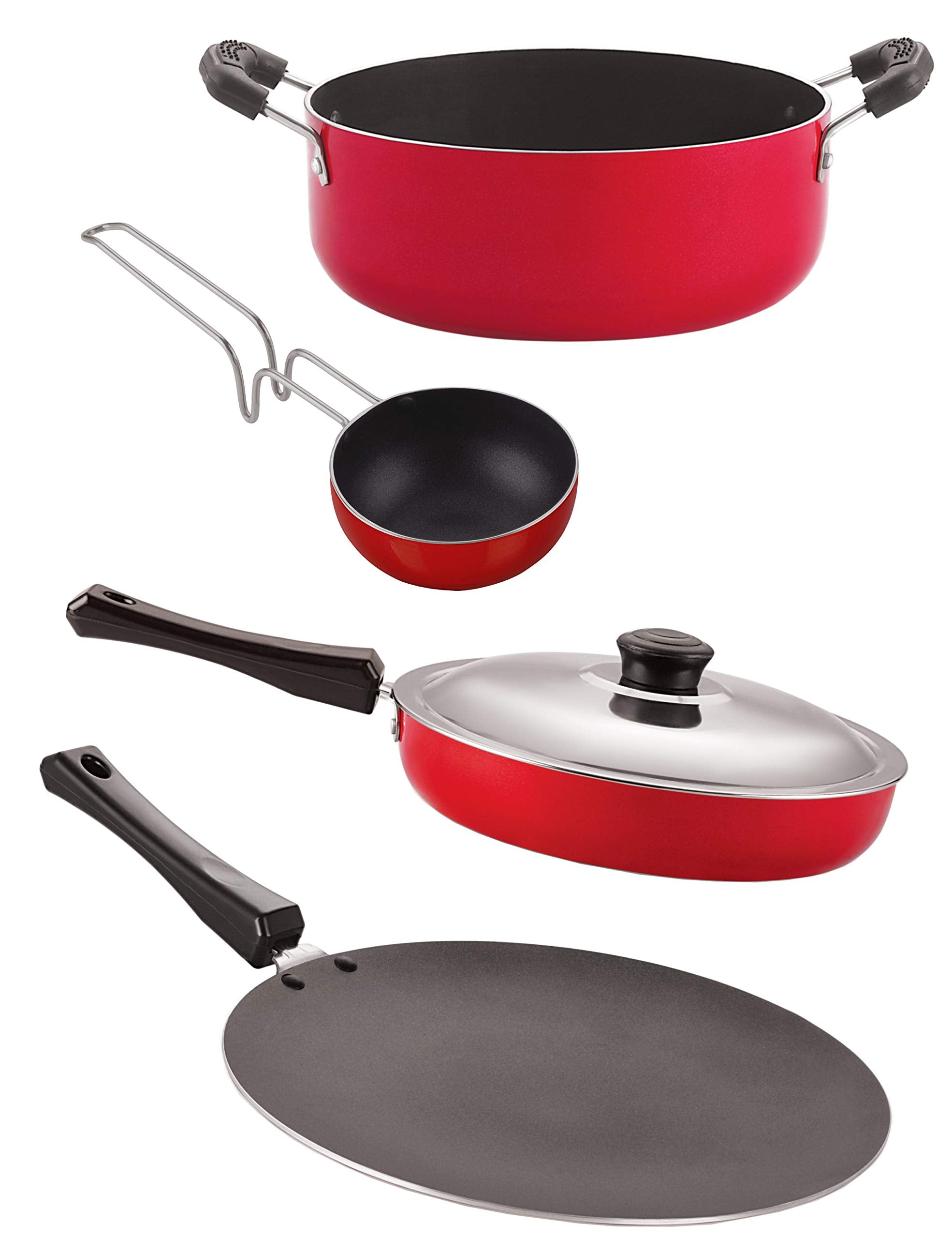 Nirlon Nonstick Cookware Kitchen Cooking Essential Gift Set (4Pieces) (Ct11_Fp13_Vg_Cs24)