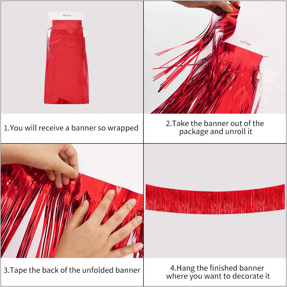 Beishida 3 Packs 30 Feet Metallic Foil Fringe Garland Tinsel Streamers