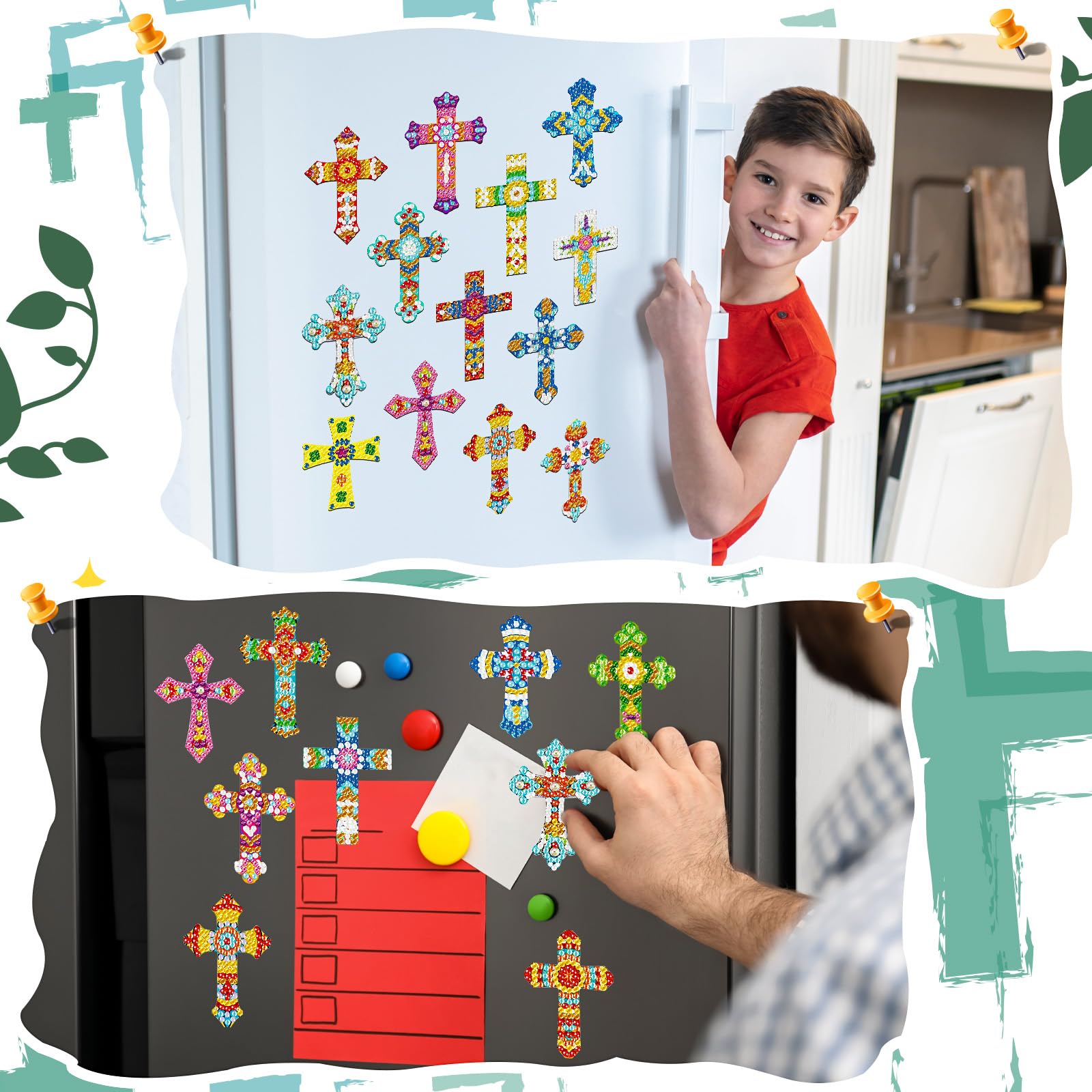 Motipuns 30 Pcs Christmas Cross Diamond Art Painting Magnets Kits Religious Fridge Magnet Christmas Refrigerator Sticker Jesus D