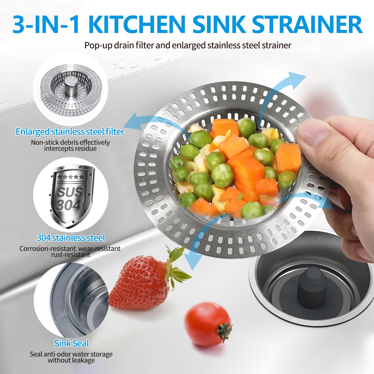 Aaeje?2024 New Upgrade? 3 In 1 Kitchen Sink Drain Strainer