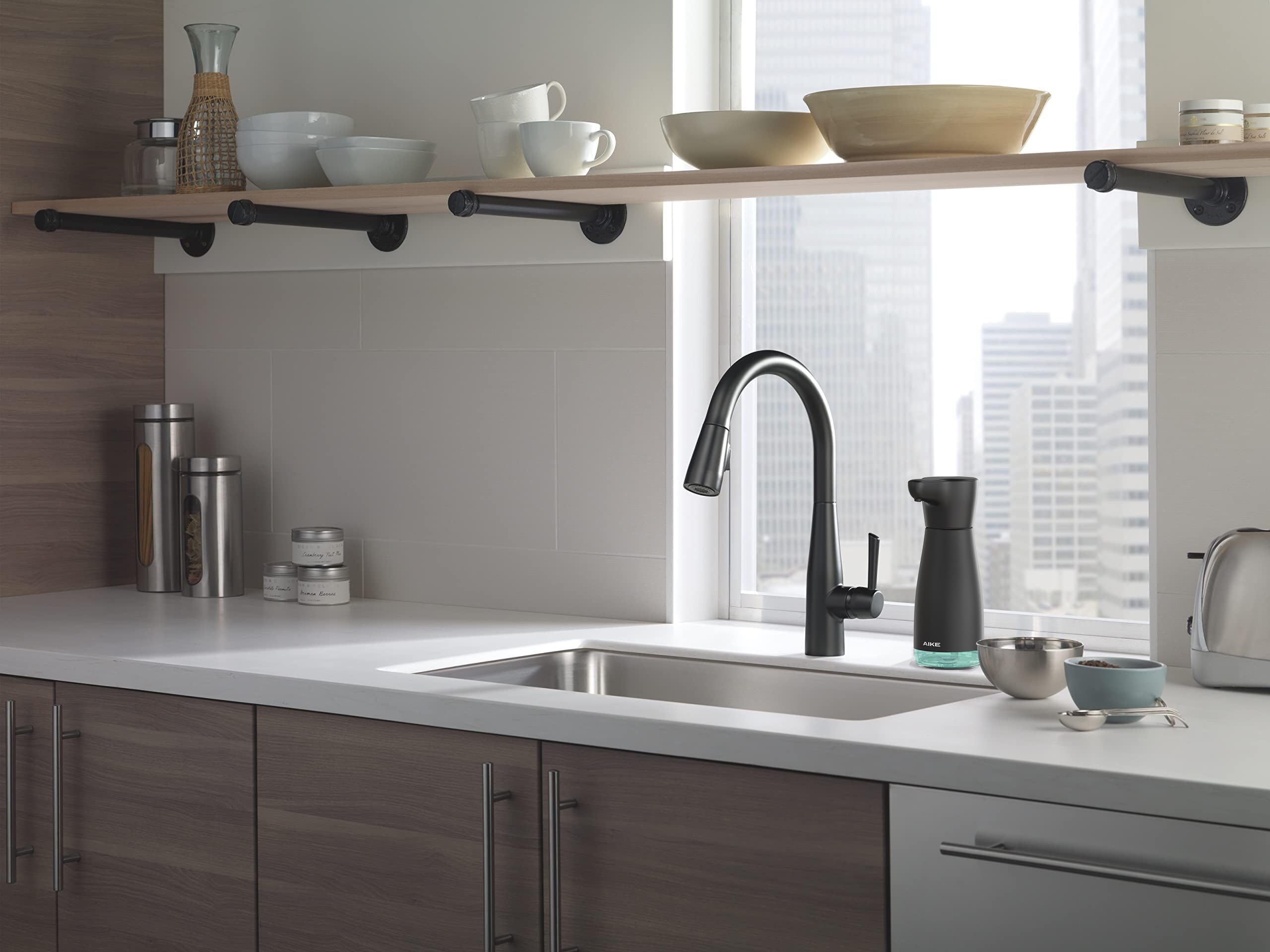 Aike Magnetic Charging Waterproof Automatic Soap Dispenser For Liquid Soap Anti-Fingerprint Black Coating 14Fl.Oz. Model Ak1337