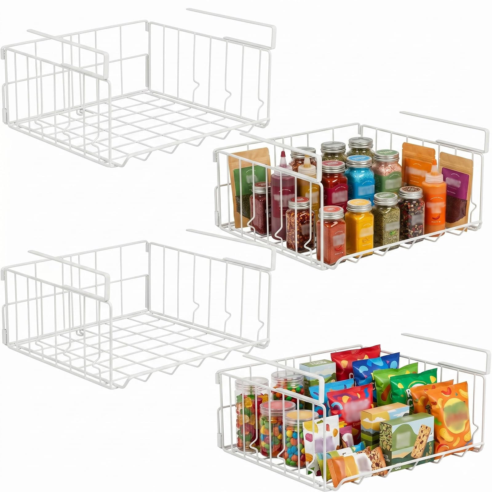 Resulzon Under Shelf Basket Storage, Steel Under Shelf Hanging Wire Baskets Shelves for Laundry Room Kitchen Desk Pantry Bookshe
