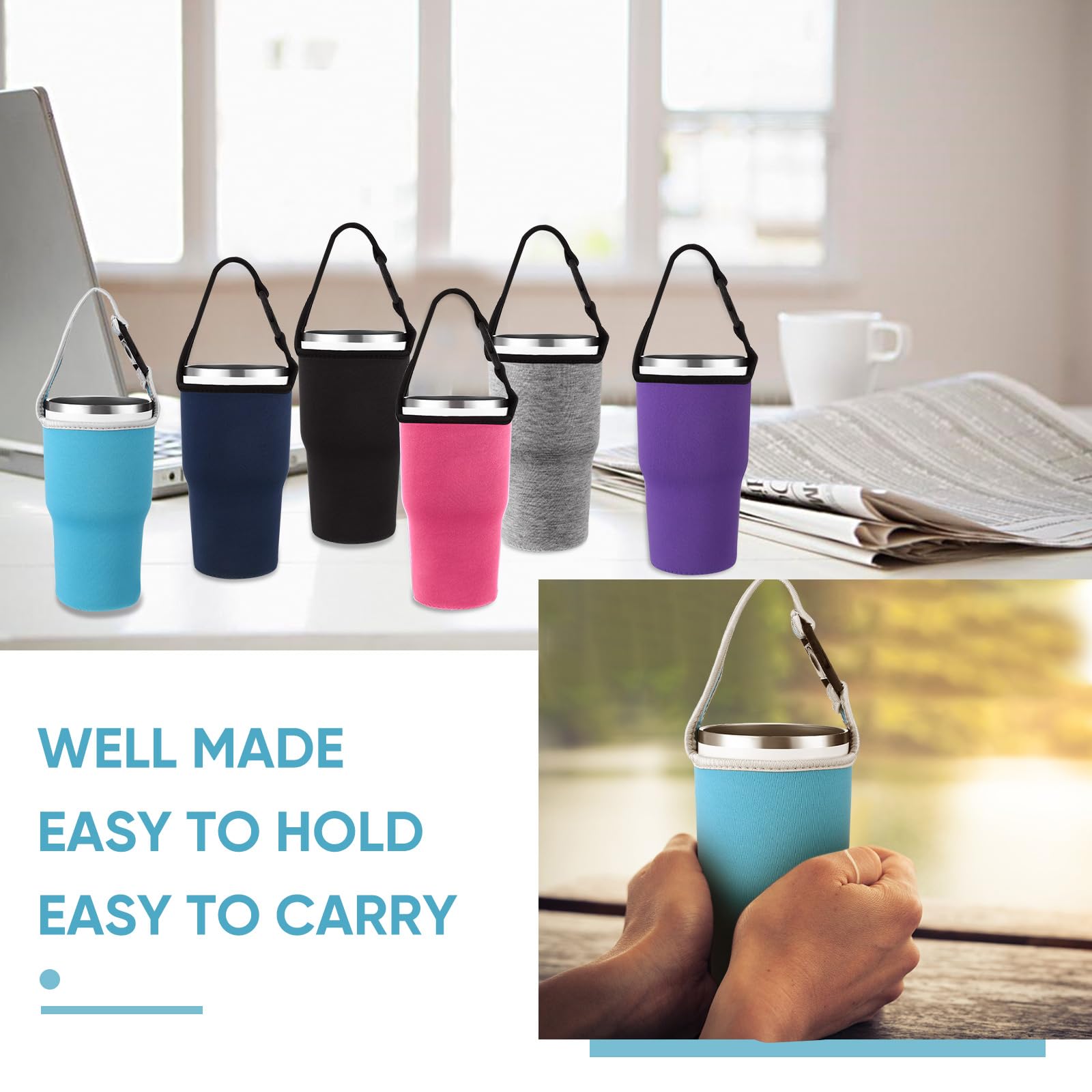 6 Pieces 30Oz Tumbler Carrier Holder Pouch With Shoulder Strap Reusable Cup Holder Pouch Neoprene Insulator Cup Sleeve Cover Hol