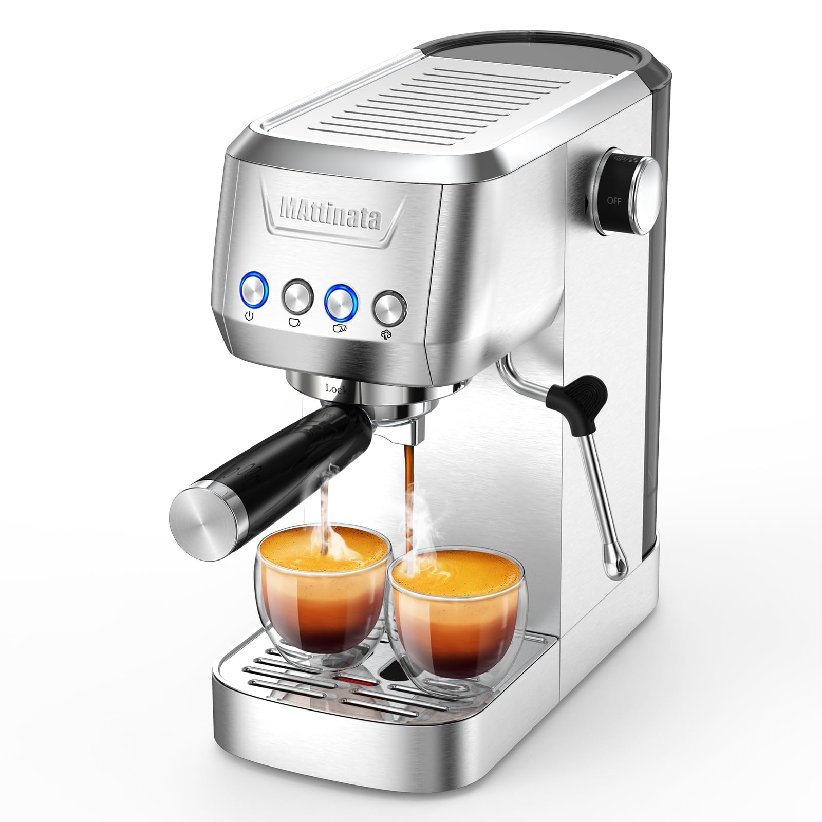 MAttinata Espresso Machine 20 Bar, Espresso Maker with Milk Frother for Cappuccino, Latte, Stainless Steel-Mattino